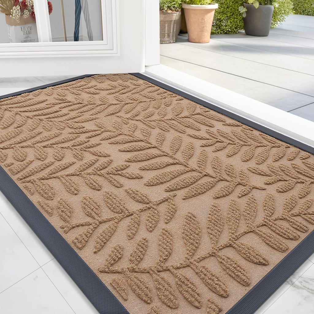 OLANLY Front Door Mat Outside Entrance 29.5x17, Absorbent, Heavy Duty Sturdy Natural Rubber Doormat Indoor Outdoor, Stain and Fade Resistant, Non-Slip Backing Low Profile Floor Mat for Entryway, Grey