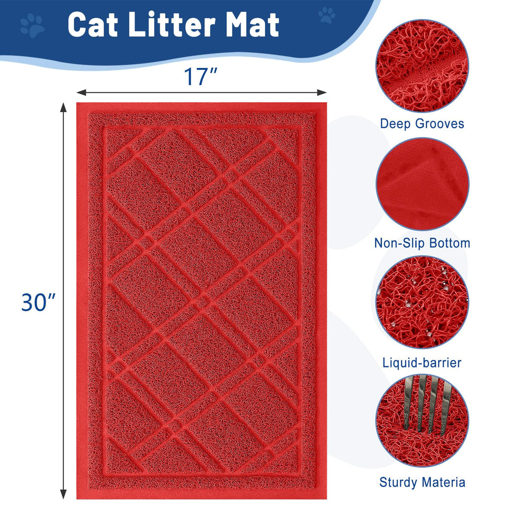 Smiry Cat Litter Box Mat 30x17, Non-Slip Water Resistant Litter Trapping Mat, Easy Clean Less Waste and Urine-Locking Cat Carpet for Indoor, Grey