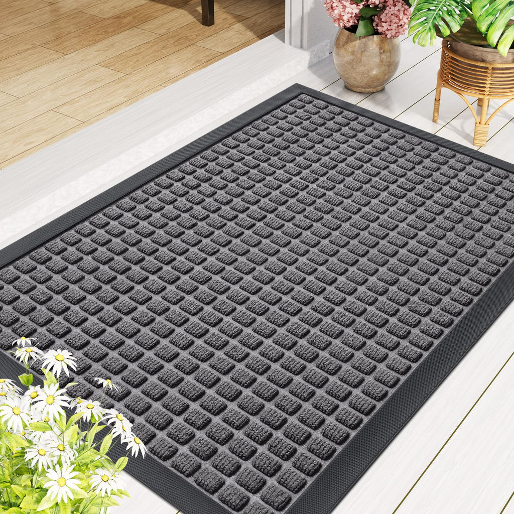 Smiry Front Door Mat Outside Entrance, Heavy Duty Natural Rubber Doormat, Non Slip, Trap Dirt and Moisture, Easy Clean, Low Profile Welcome Floor Mats for Indoor Outdoor Entry, 29.5x17 Inch, Black