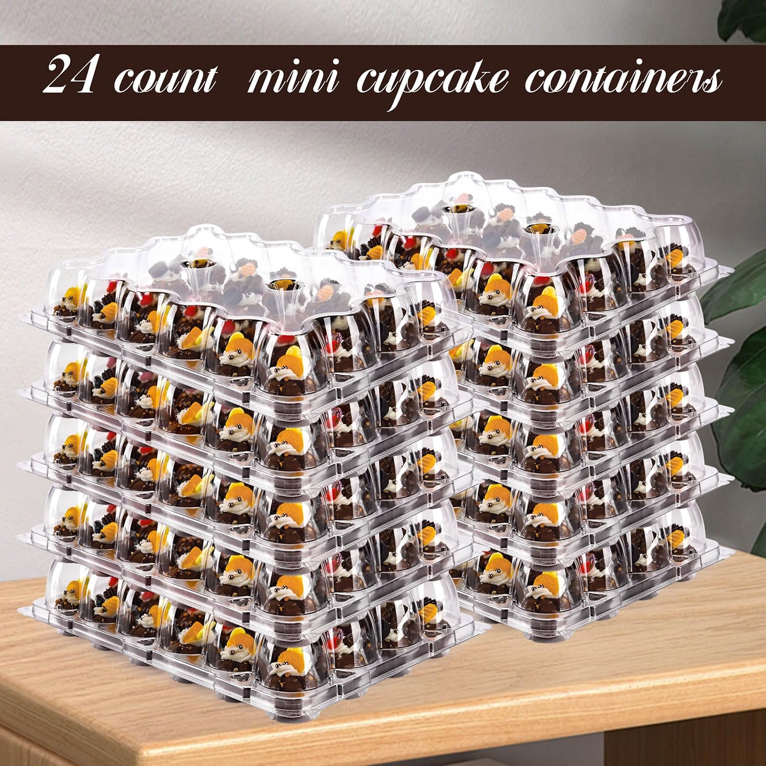 24 Count Mini Cupcake Containers 15 Pack Cupcake Holder with Detachable Tall Dome Lids Mini Plastic Stackable Cupcake Boxes for 360 Cupcakes, BPA Free