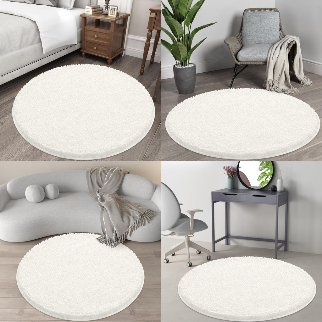 OLANLY 30-inch Round Bathroom Rugs, Extra Soft and Absorbent Chenille Bath Rugs, Quick Dry Machine Washable Bath Mats for Bathroom Floor, Tub and Shower, Home Decor Accessories, Grey