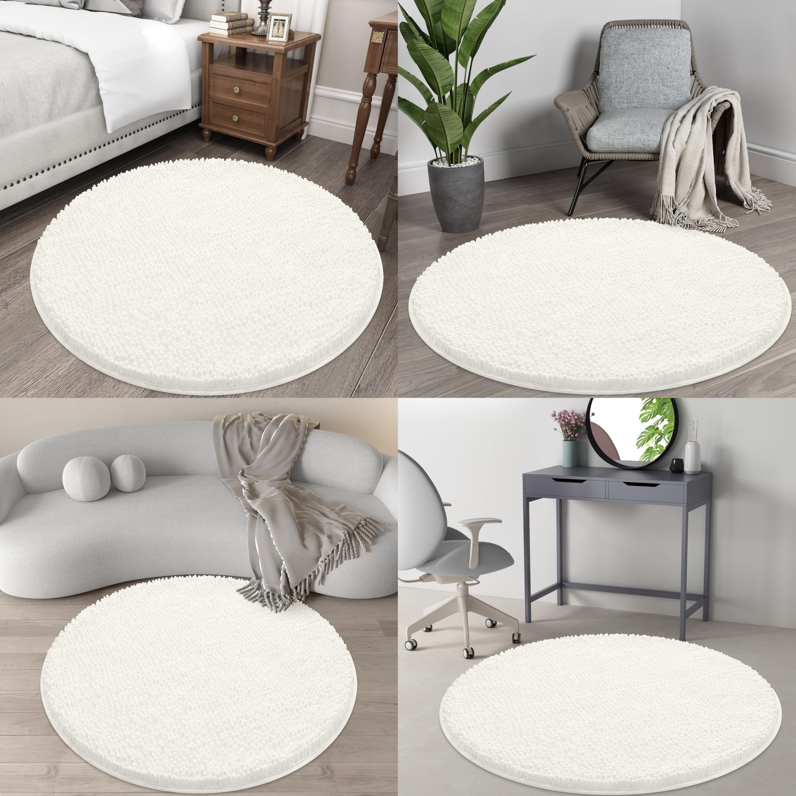 OLANLY 30-inch Round Bathroom Rugs, Extra Soft and Absorbent Chenille Bath Rugs, Quick Dry Machine Washable Bath Mats for Bathroom Floor, Tub and Shower, Home Decor Accessories, Grey