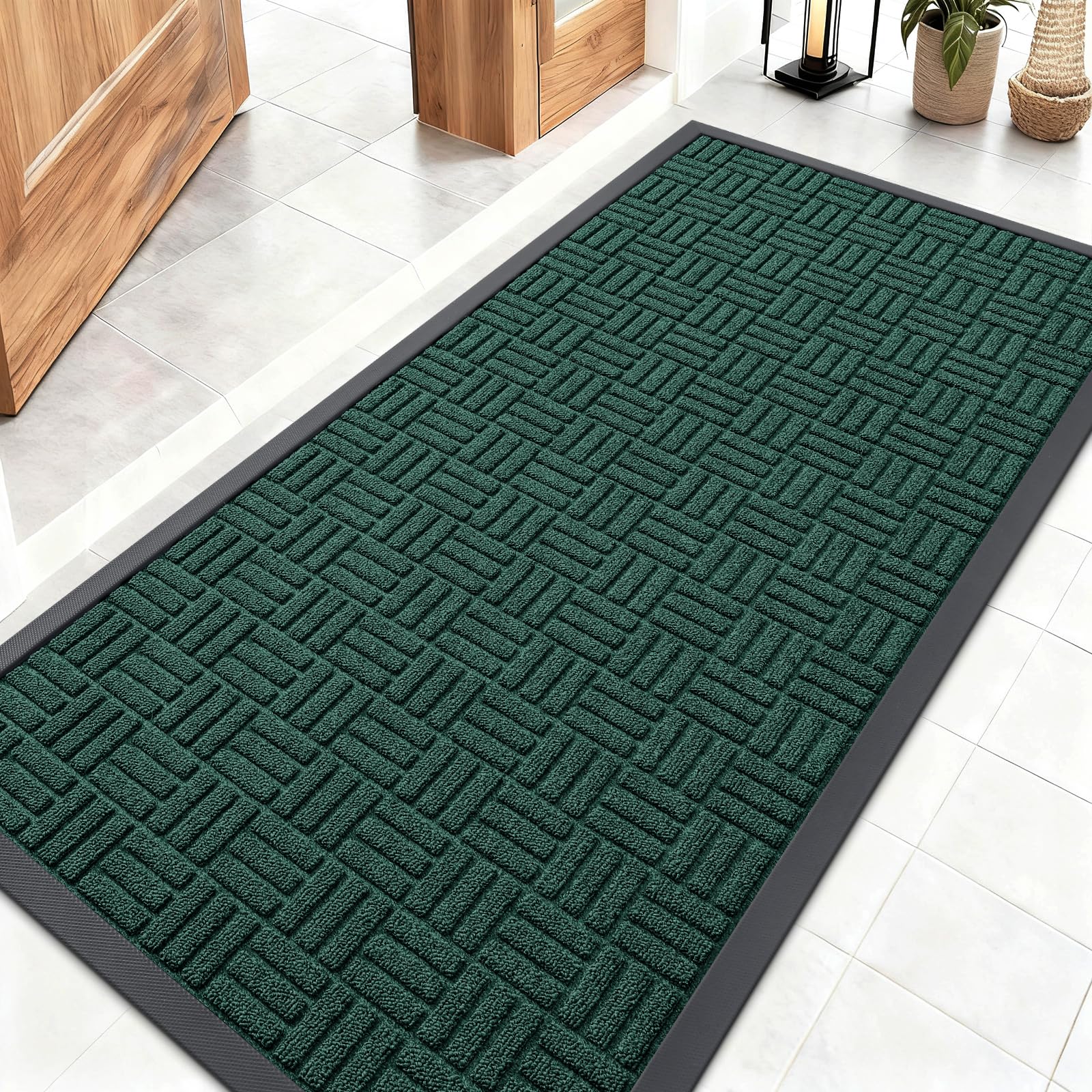 OLANLY Front Door Mat Outside Entrance 29.5x17, Absorbent, Heavy Duty Sturdy Natural Rubber Doormat Indoor Outdoor, Stain and Fade Resistant, Non-Slip Backing Low Profile Floor Mat for Entryway, Grey