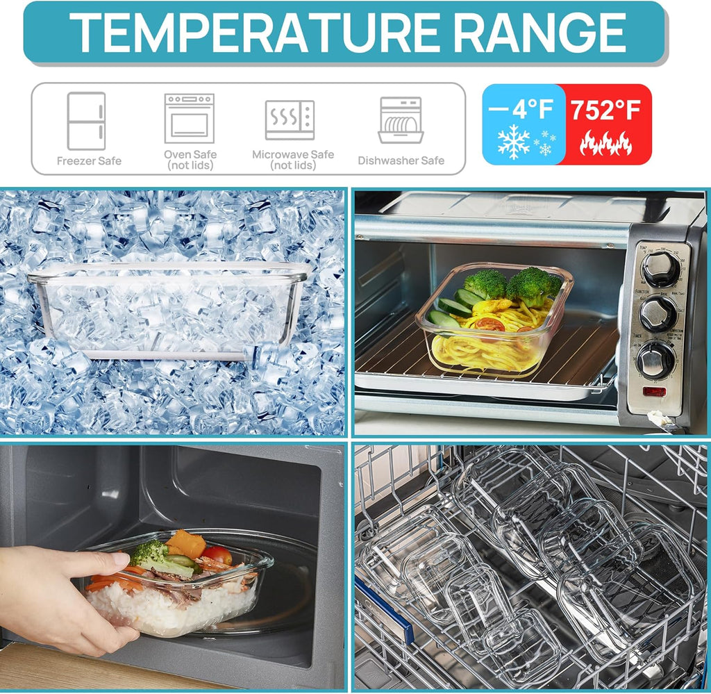 Vtopmart 5Pack 22oz Glass Storage Containers with Lids, Glass Meal Prep Food Container Sets with Snap Airtight Lids for Microwave, Oven, Freezer and Dishwasher, Grey