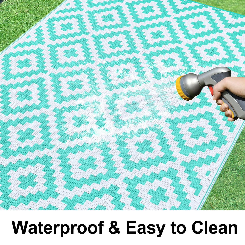 Smiry Waterproof Outdoor Rug 5x8 ft, Reversible Plastic Straw Patio Camping Rugs, Outdoor Indoor RV Mat Carpet for Patio, Outside Entry, Backyard, Deck, Bench, Picnic, Camper, Black & Beige