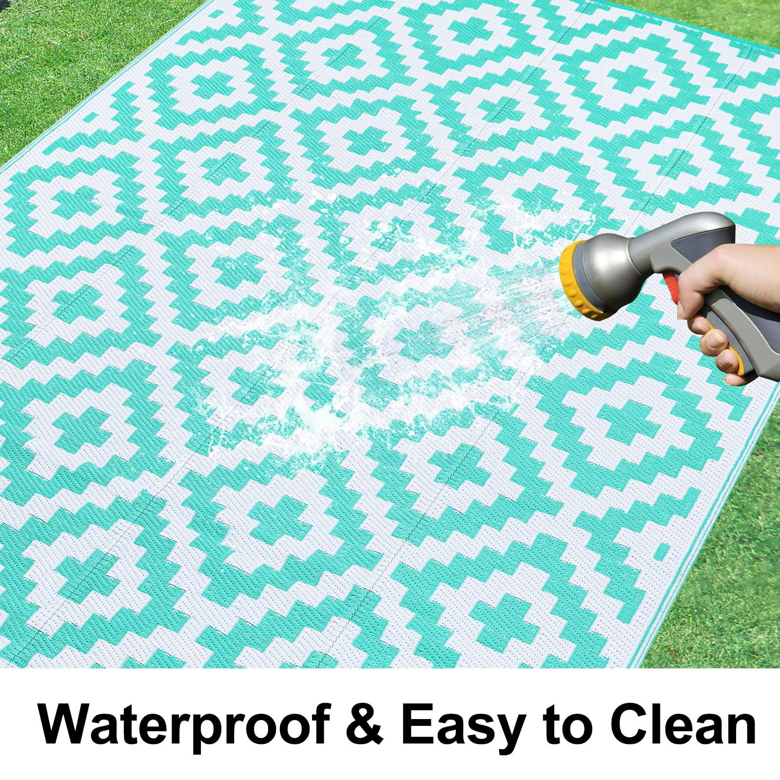 Smiry Waterproof Outdoor Rug 5x8 ft, Reversible Plastic Straw Patio Camping Rugs, Outdoor Indoor RV Mat Carpet for Patio, Outside Entry, Backyard, Deck, Bench, Picnic, Camper, Black & Beige