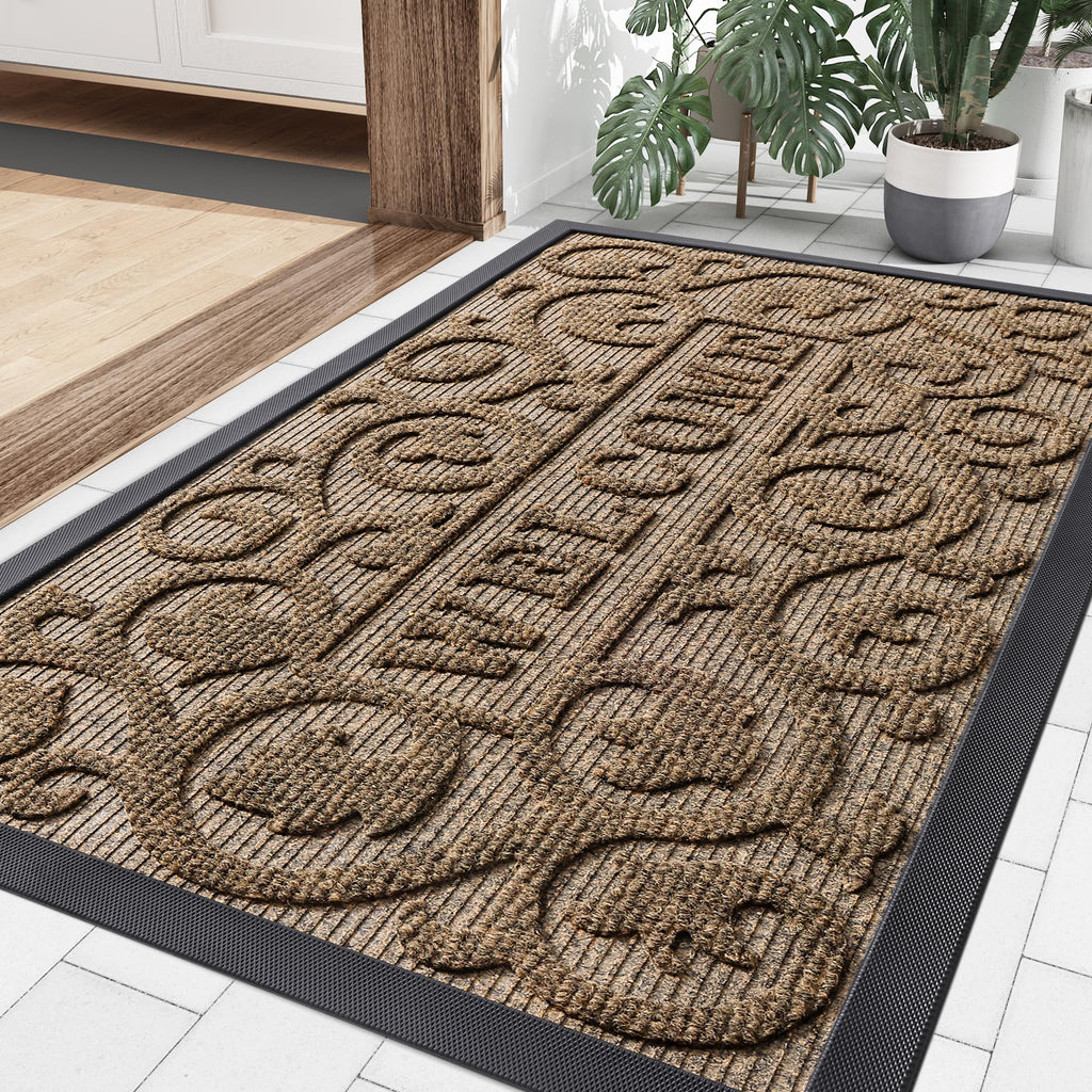 Smiry Front Door Mat Outside Entrance, Heavy Duty Sturdy Natural Rubber Doormat, Trap Dirt and Moisture, Easy Clean Low Profile Mats for Indoor Outdoor Entry, Irregular Triangle (29.5x17, Black)