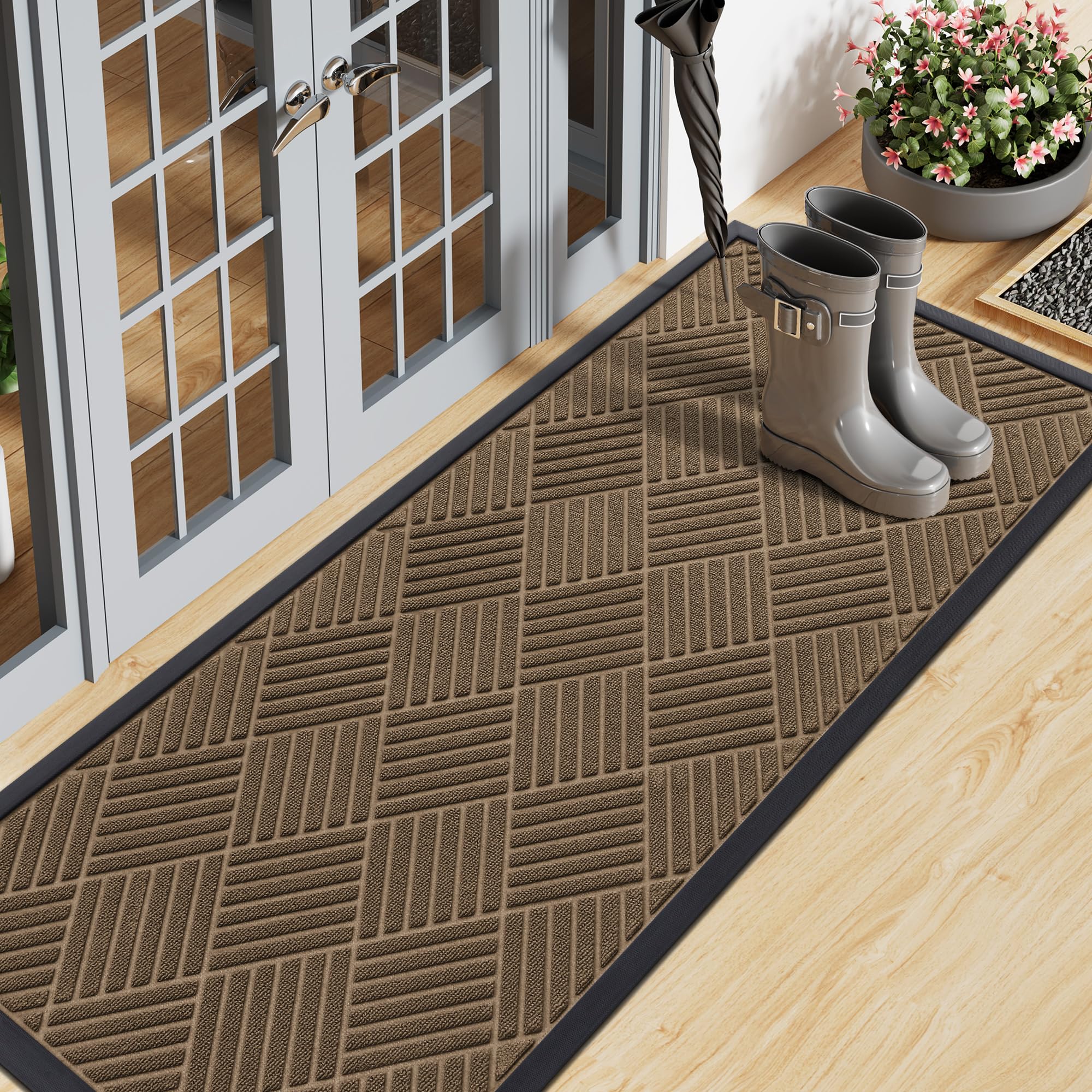 Smiry Front Door Mat Outside Entrance, Heavy Duty Outdoor Indoor Natural Rubber Doormat, Non Slip, Trap Dirt and Moisture, Easy Clean, Low Profile Patio Porch Entryway Mat, 29.5x17, Grey