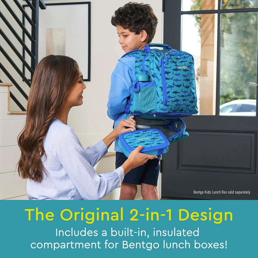Bentgo Kids 2-in-1 Backpack & Insulated Lunch Bag - Durable 16” Backpack & Lunch Container in Unique Prints for School & Travel - Water Resistant, Padded & Large Compartments (Dinosaur)
