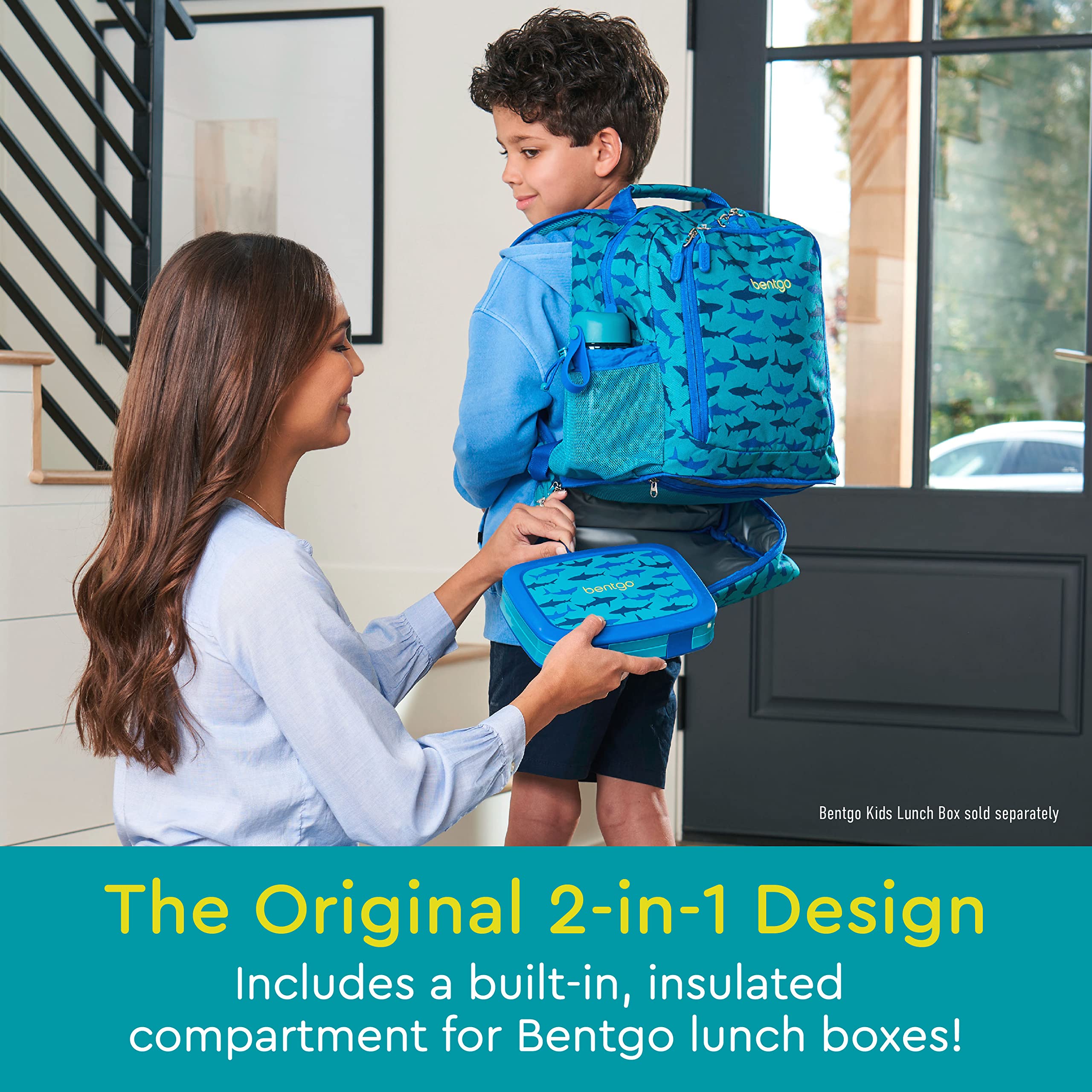 Bentgo Kids 2-in-1 Backpack & Insulated Lunch Bag - Durable 16” Backpack & Lunch Container in Unique Prints for School & Travel - Water Resistant, Padded & Large Compartments (Dinosaur)
