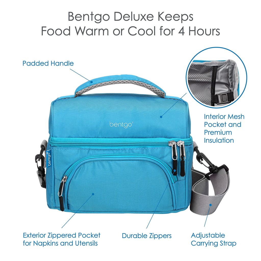 Bentgo® Deluxe Lunch Bag - Durable and Insulated Lunch Tote with Zippered Outer Pocket, Internal Mesh Pocket, Padded & Adjustable Straps, & 2-Way Zippers - Fits Most Lunch Boxes (Carbon Black)