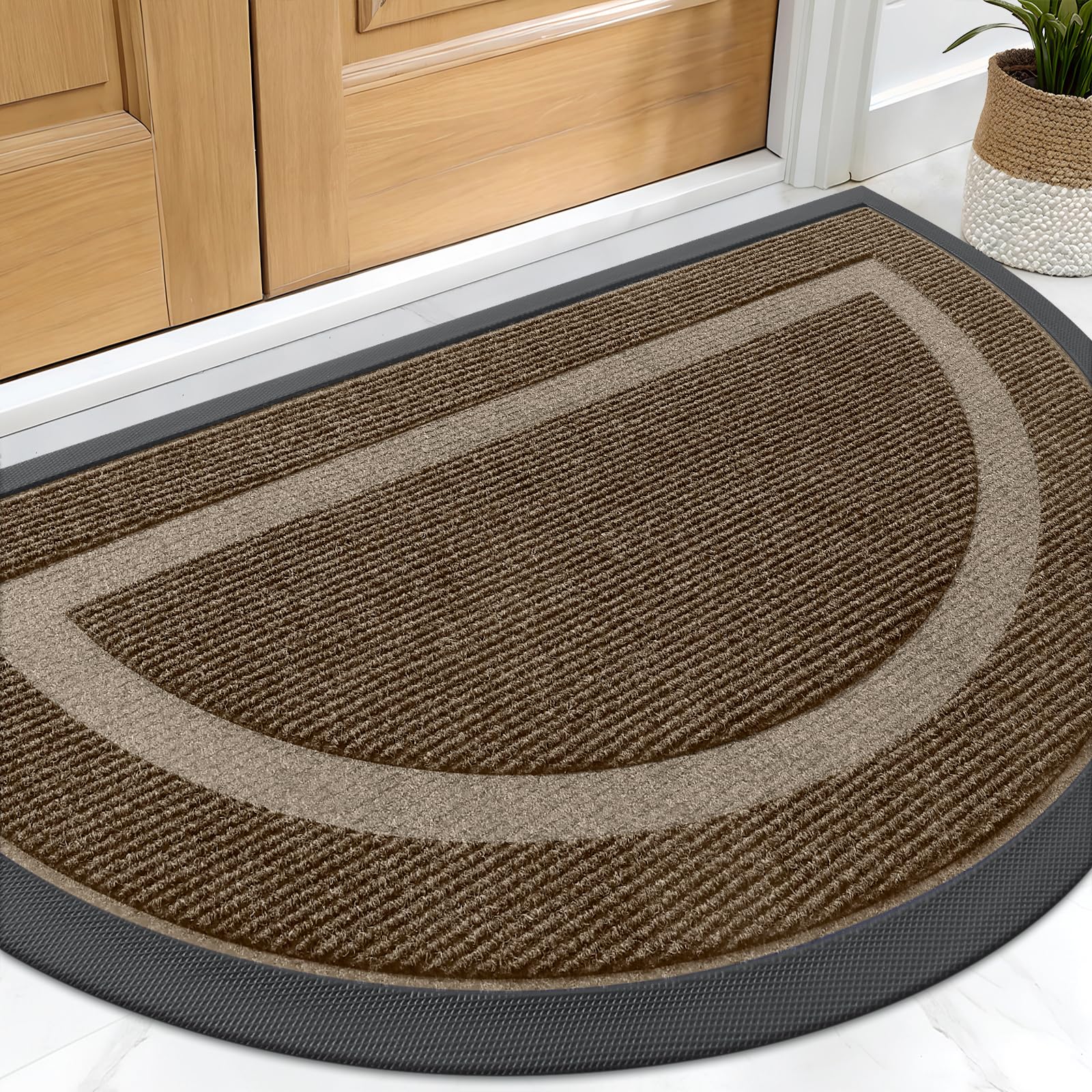 OLANLY Front Door Mat Indoor Outdoor Entrance, Waterproof All-Season, All-Weather Doormat, Sturdy Natural Rubber, Fade Resistant, Low Profile, Easy Clean Patio Porch Entryway Mat, 29.5x17, Black