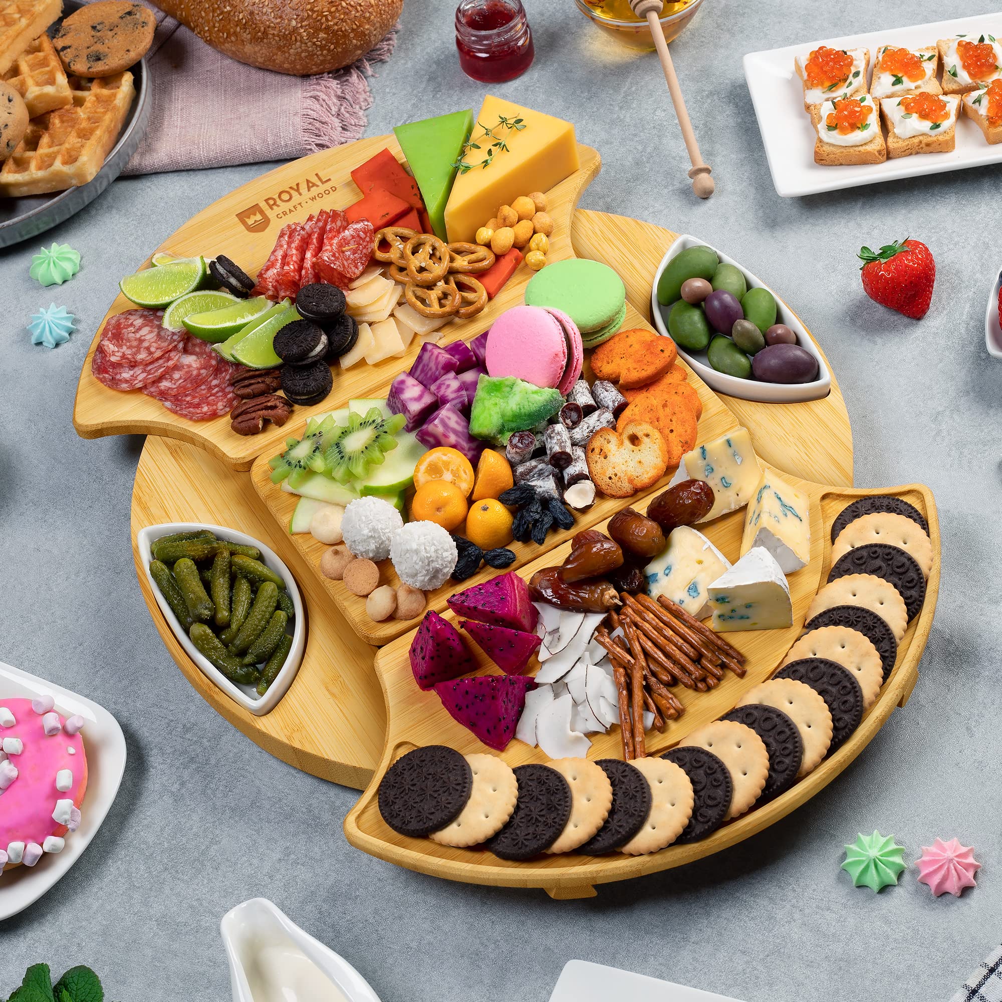 ROYAL CRAFT WOOD Premium Bamboo Charcuterie Board Set - Cheese Platter & Serving Tray & Serving Utensils - Perfect Housewarming Gift, Wedding, Bridal Shower Gift - Ideal for Entertaining and New Home