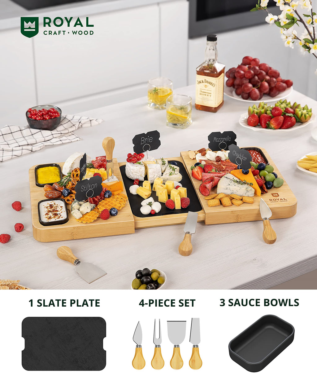 ROYAL CRAFT WOOD Premium Bamboo Charcuterie Board Set - Cheese Platter & Serving Tray & Serving Utensils - Perfect Housewarming Gift, Wedding, Bridal Shower Gift - Ideal for Entertaining and New Home