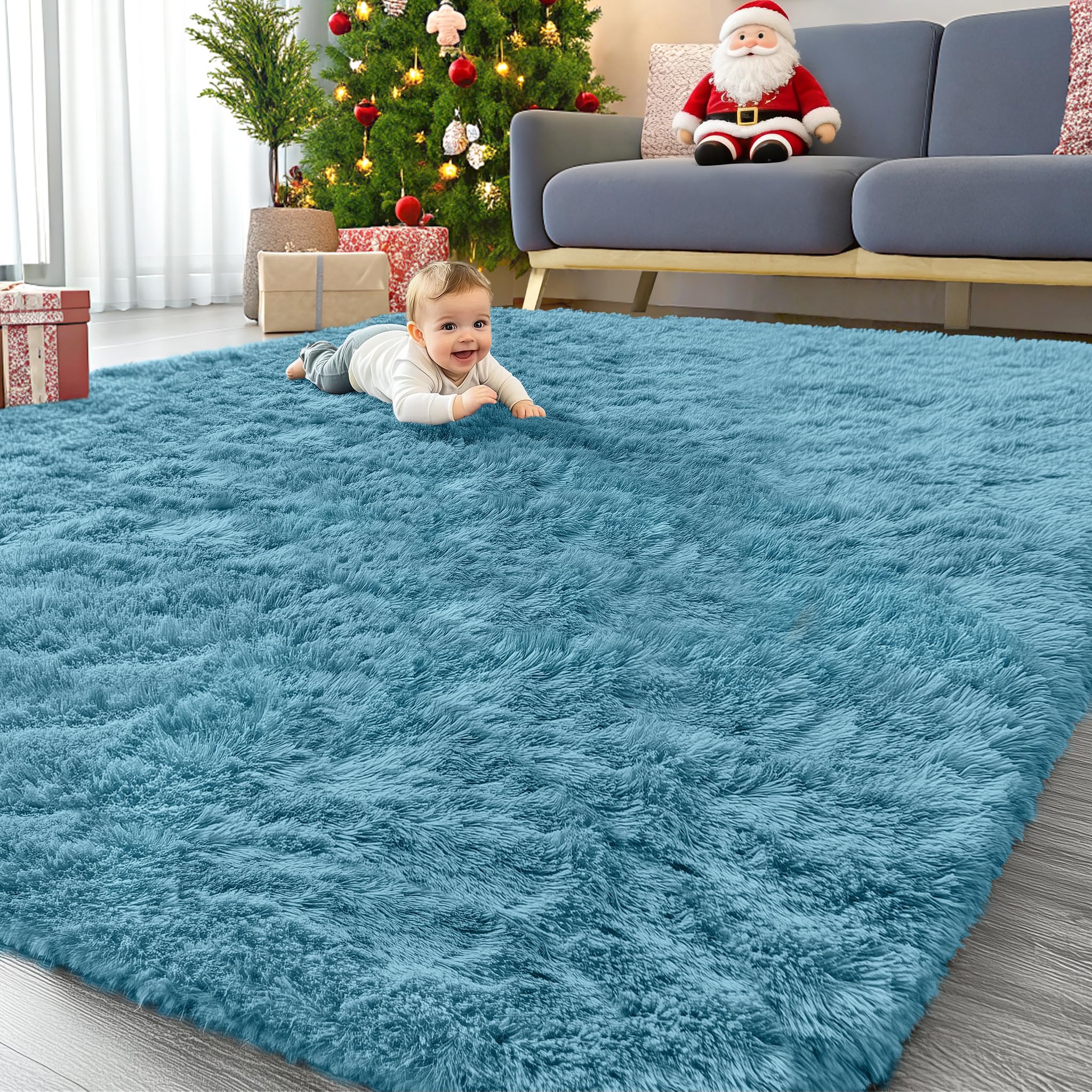 OLANLY Area Rugs for Living Room Bedroom, Machine Washable 4x5.9 ft Soft Fluffy Shaggy Bedside Rug, Indoor Floor Carpet for Kids Girls and Boys, Dorms, Nursery Rooms, Home Decor Aesthetic, Grey