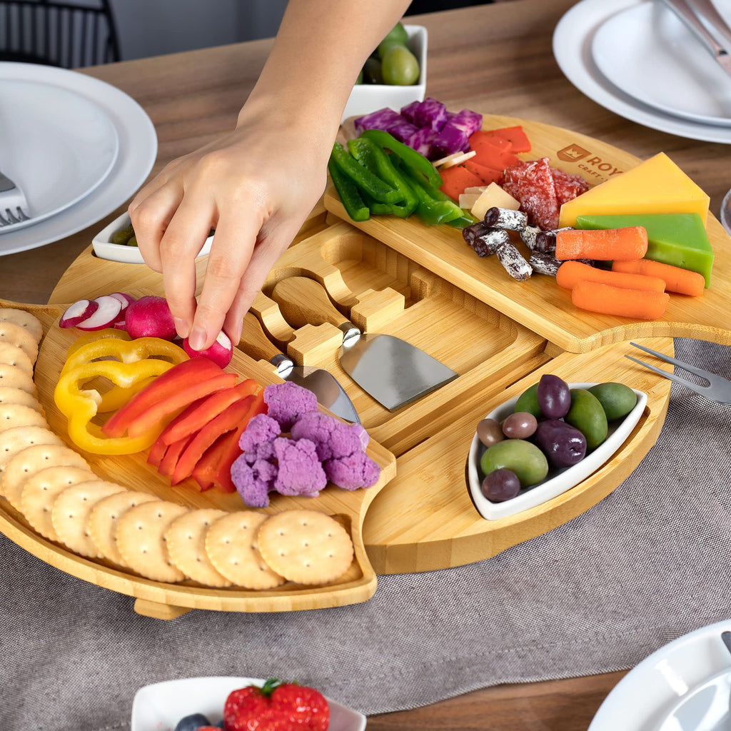 ROYAL CRAFT WOOD Premium Bamboo Charcuterie Board Set - Cheese Platter & Serving Tray & Serving Utensils - Perfect Housewarming Gift, Wedding, Bridal Shower Gift - Ideal for Entertaining and New Home