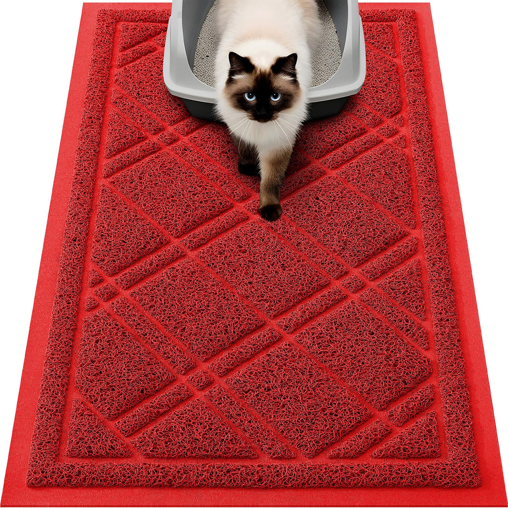 Smiry Cat Litter Box Mat 30x17, Non-Slip Water Resistant Litter Trapping Mat, Easy Clean Less Waste and Urine-Locking Cat Carpet for Indoor, Grey