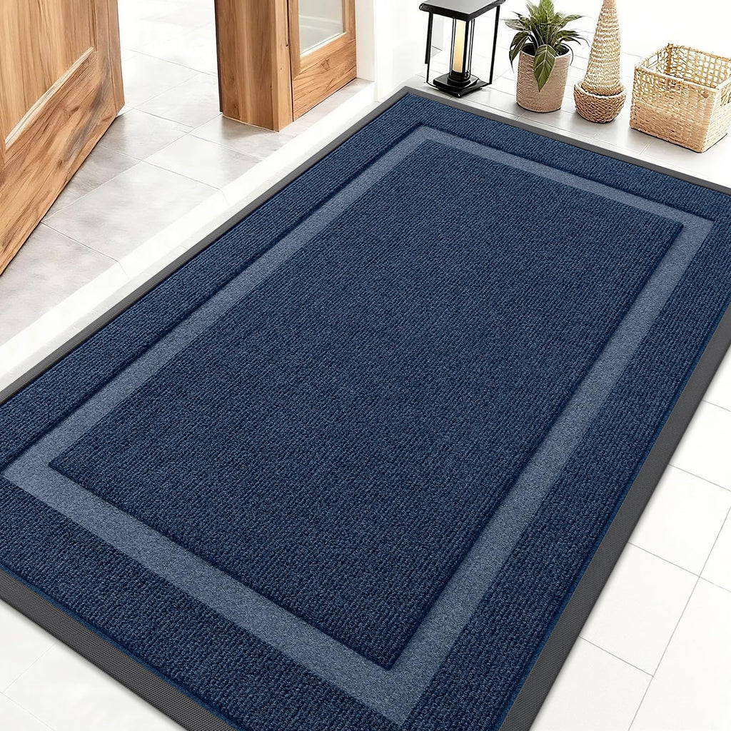 OLANLY Front Door Mat Indoor Outdoor Entrance, Waterproof All-Season, All-Weather Doormat, Sturdy Natural Rubber, Fade Resistant, Low Profile, Easy Clean Patio Porch Entryway Mat, 29.5x17, Black