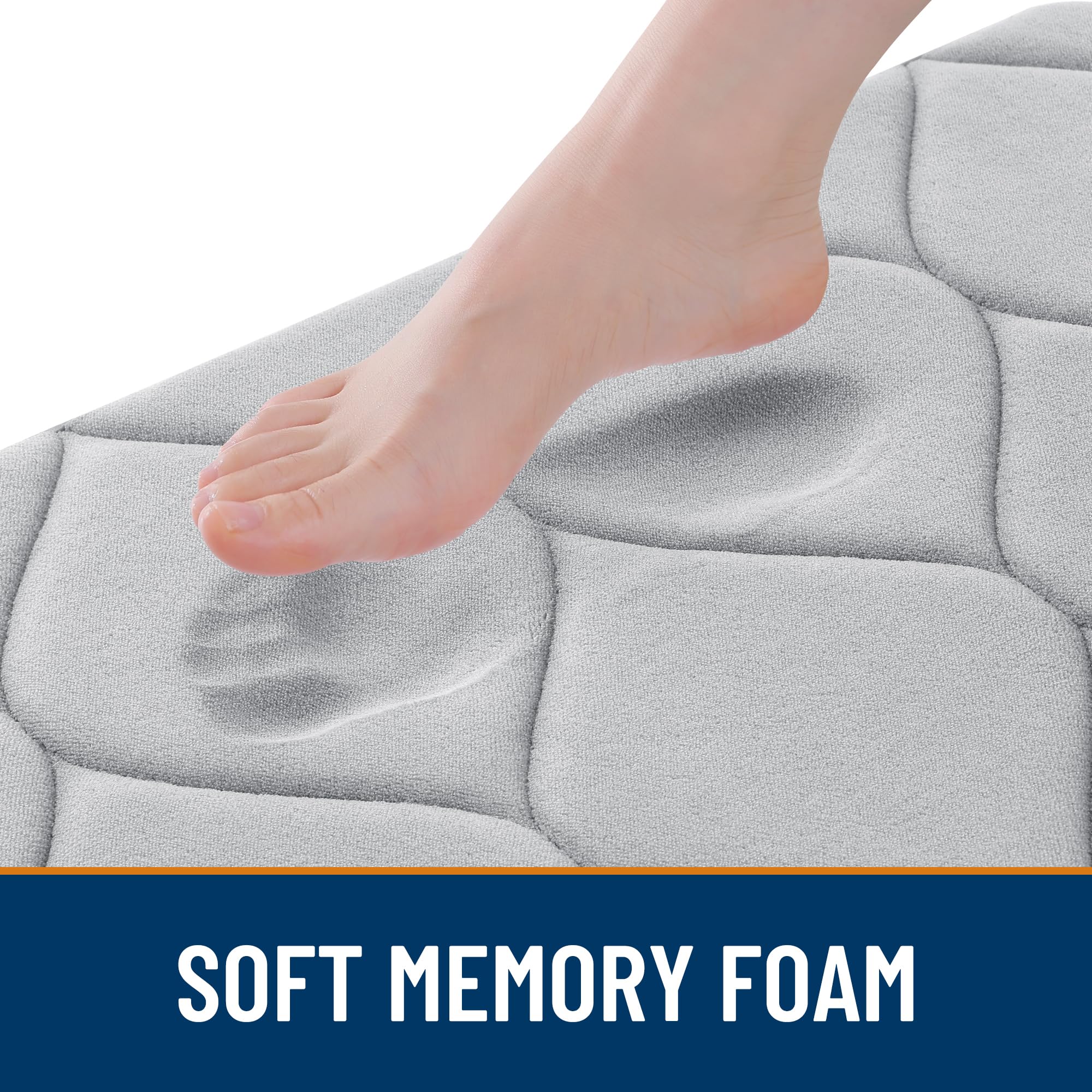 Smiry Memory Foam Bath Mat 30''x20'', Ultra Soft Non-Slip Bathroom Rug, Plush Water Absorbent Quick Dry and Machine Washable Floor Mat for Shower, Tub & Home Decor, Grey