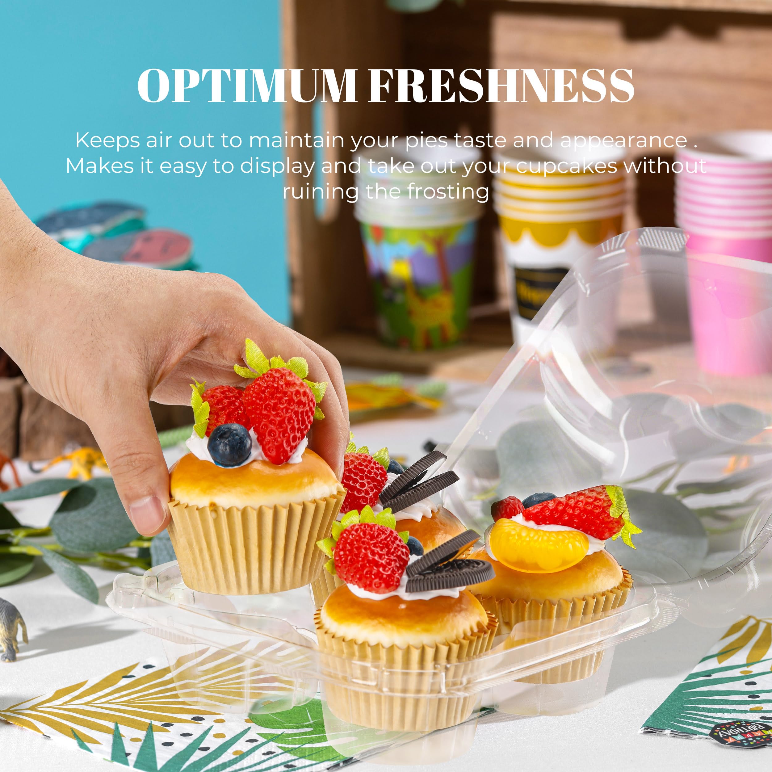 4 Compartment Cupcake Containers 20 Pack Cupcake Holder with Connected Airtight Lid Cupcake Boxes for 80 Cupcakes Muffins, BPA Free, Standard Size