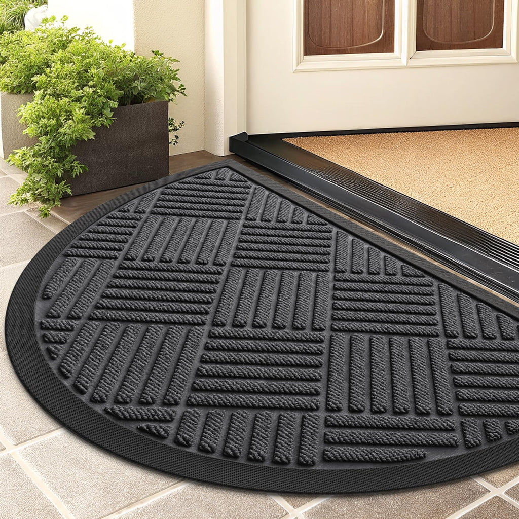 Smiry Front Door Mat Outside Entrance, Heavy Duty Outdoor Indoor Natural Rubber Doormat, Non Slip, Trap Dirt and Moisture, Easy Clean, Low Profile Patio Porch Entryway Mat, 29.5x17, Grey