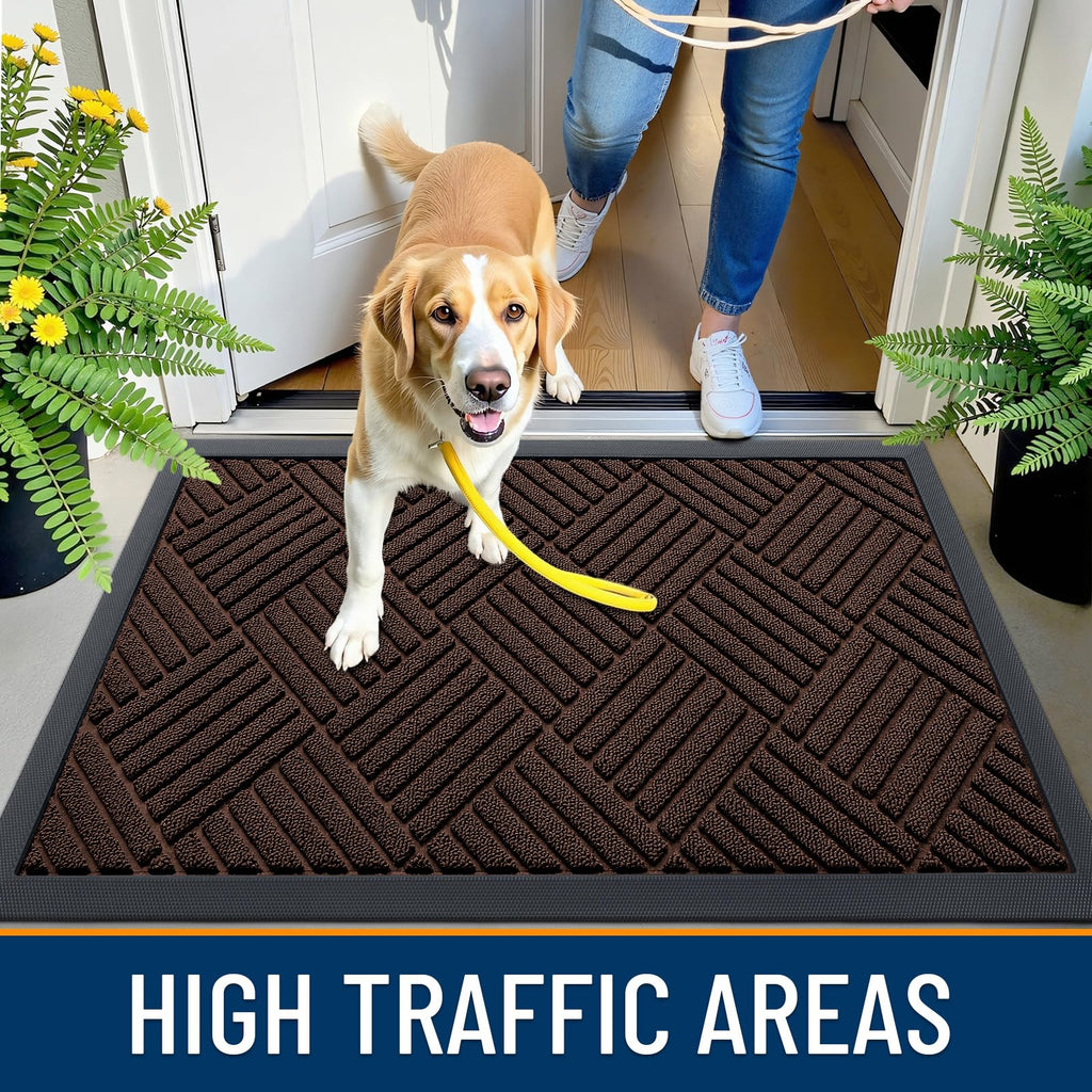 OLANLY Front Door Mat Outside Entrance 29.5x17, Absorbent, Heavy Duty Sturdy Natural Rubber Doormat Indoor Outdoor, Stain and Fade Resistant, Non-Slip Low Profile Floor Mat for Entryway, Grey Diamond