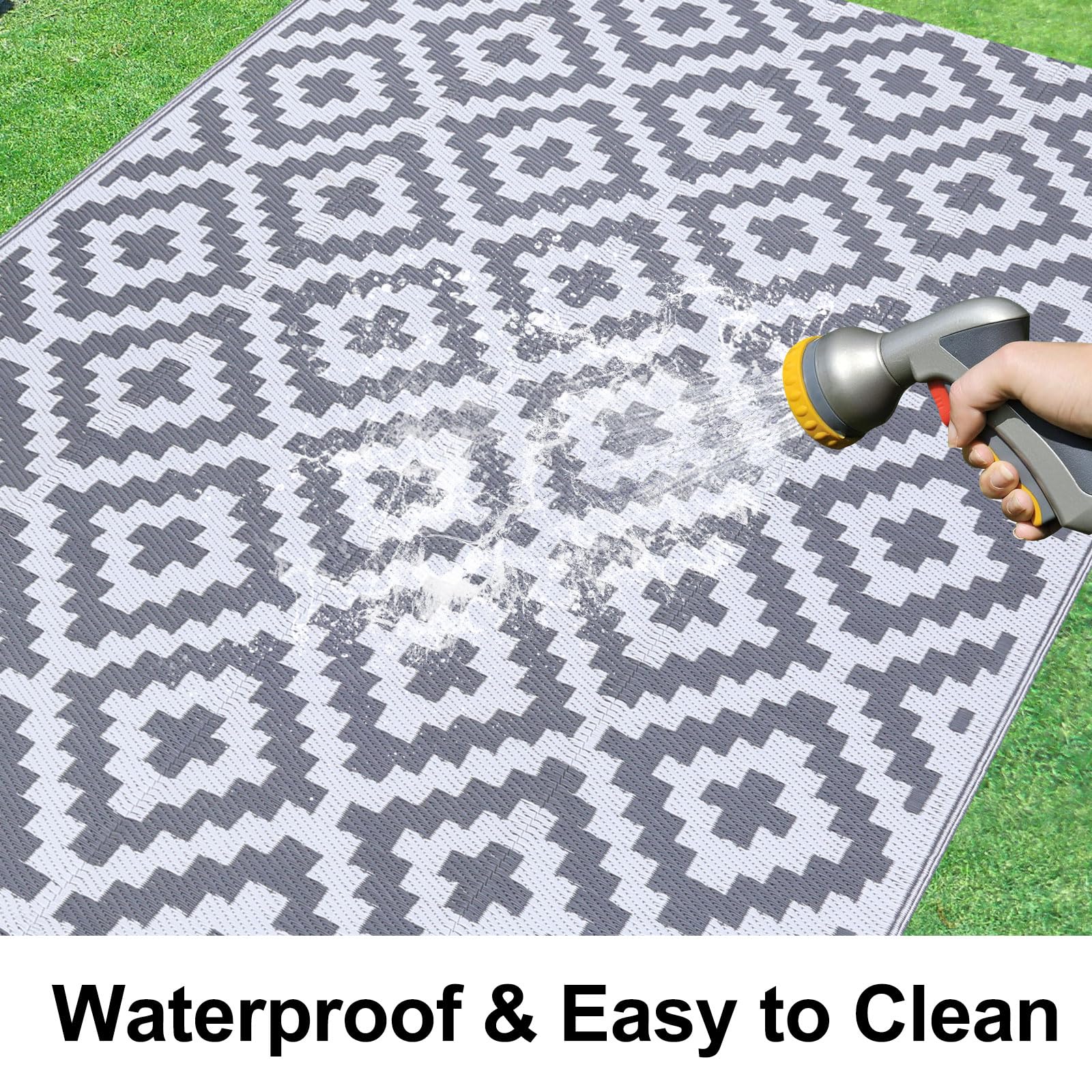 Smiry Waterproof Outdoor Rug 5x8 ft, Reversible Plastic Straw Patio Camping Rugs, Outdoor Indoor RV Mat Carpet for Patio, Outside Entry, Backyard, Deck, Bench, Picnic, Camper, Black & Beige