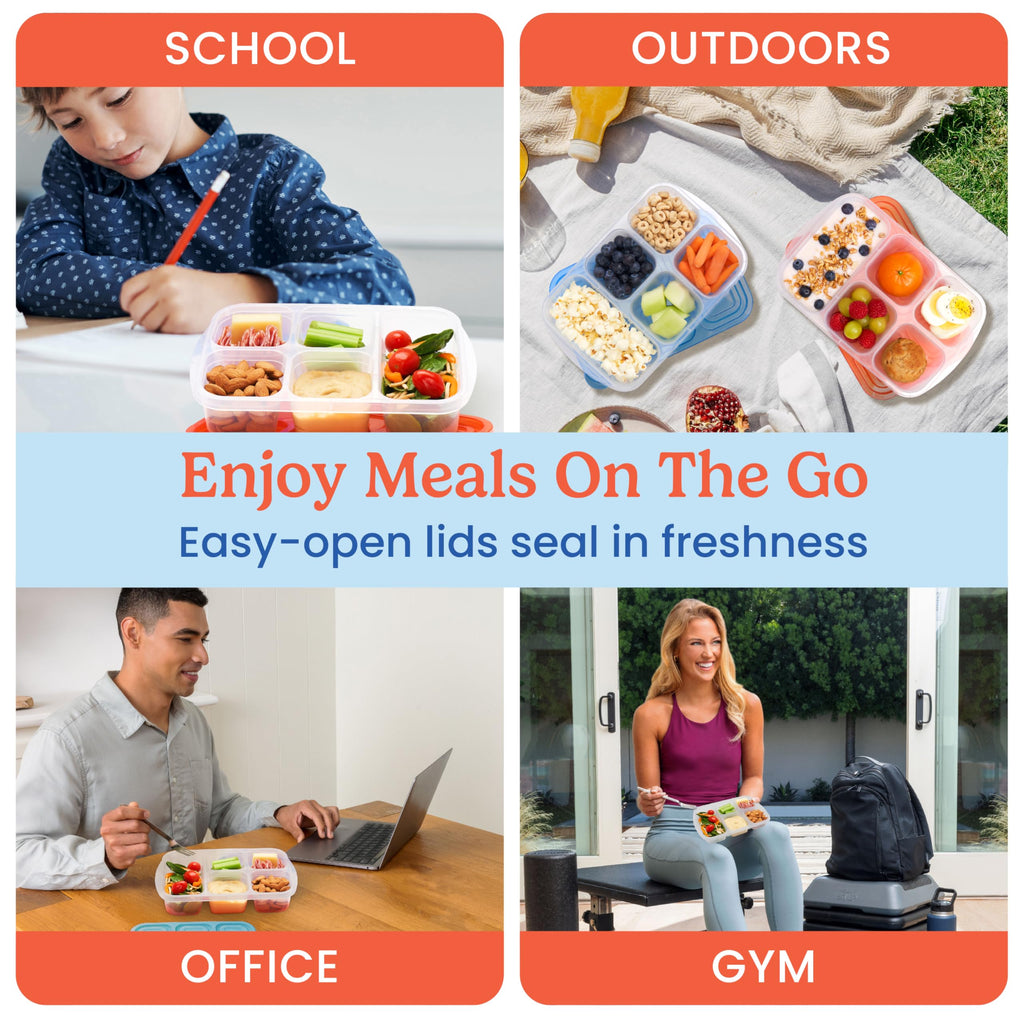 Bentgo Easyboxes - Reusable 5-Compartment Food Containers, Stackable 8-Piece Set, 4 Trays & 4 Lids, BPA-Free Food Storage for Meal Prep, School, & Work; Lunch Boxes w/Patented Design (Jewel Brights)