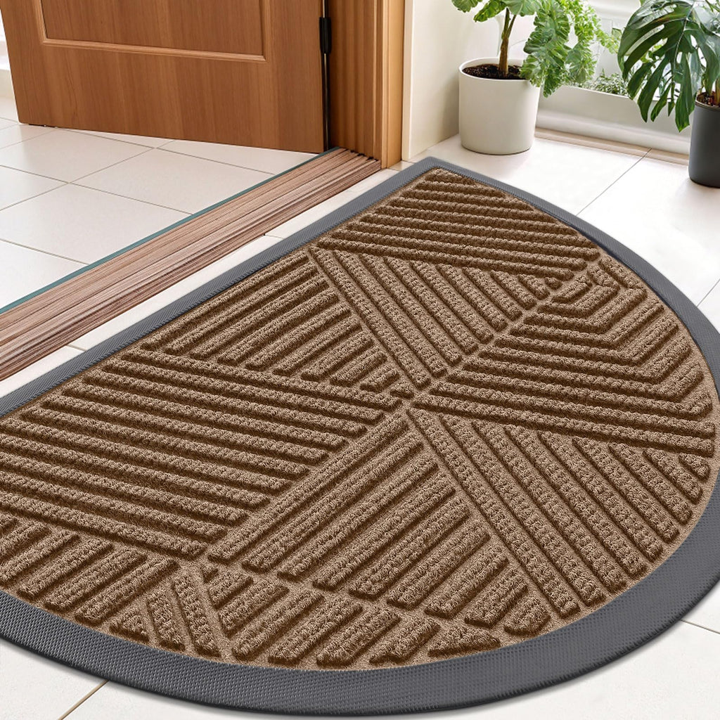Smiry Front Door Mat Outside Entrance, Heavy Duty Sturdy Natural Rubber Doormat, Trap Dirt and Moisture, Easy Clean Low Profile Mats for Indoor Outdoor Entry, Irregular Triangle (29.5x17, Black)