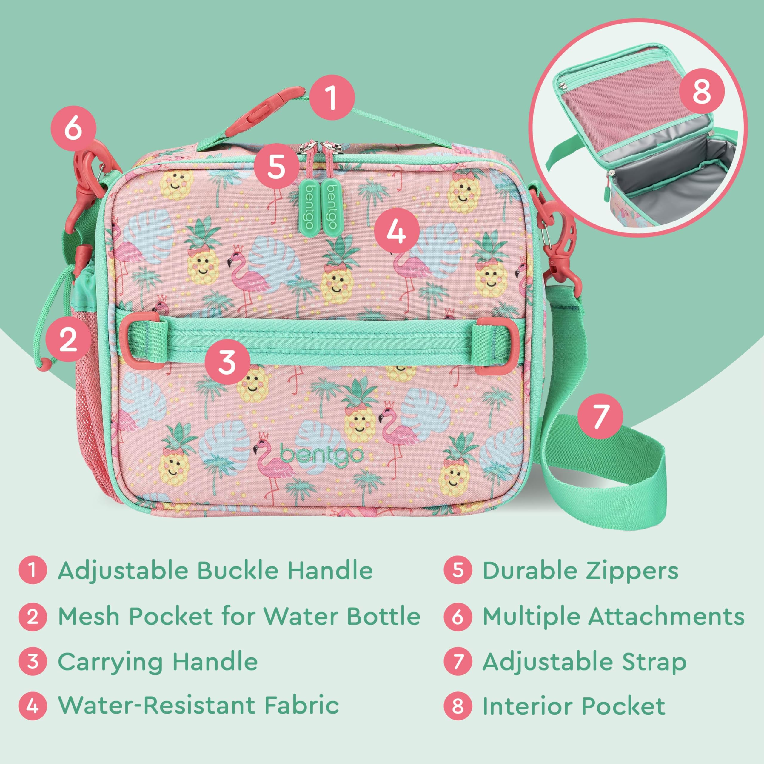 Bentgo Kids Lunch Bag - Durable, Double-Insulated Lunch Bag for Kids 3+; Holds Lunch Box, Water Bottle, & Snacks; Easy-Clean Water-Resistant Fabric & Multiple Zippered Pockets (Mermaid)