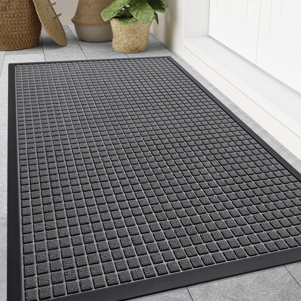 Smiry Front Door Mat Outside Entrance, Heavy Duty Natural Rubber Doormat, Non Slip, Trap Dirt and Moisture, Easy Clean, Low Profile Welcome Floor Mats for Indoor Outdoor Entry, 29.5x17 Inch, Black