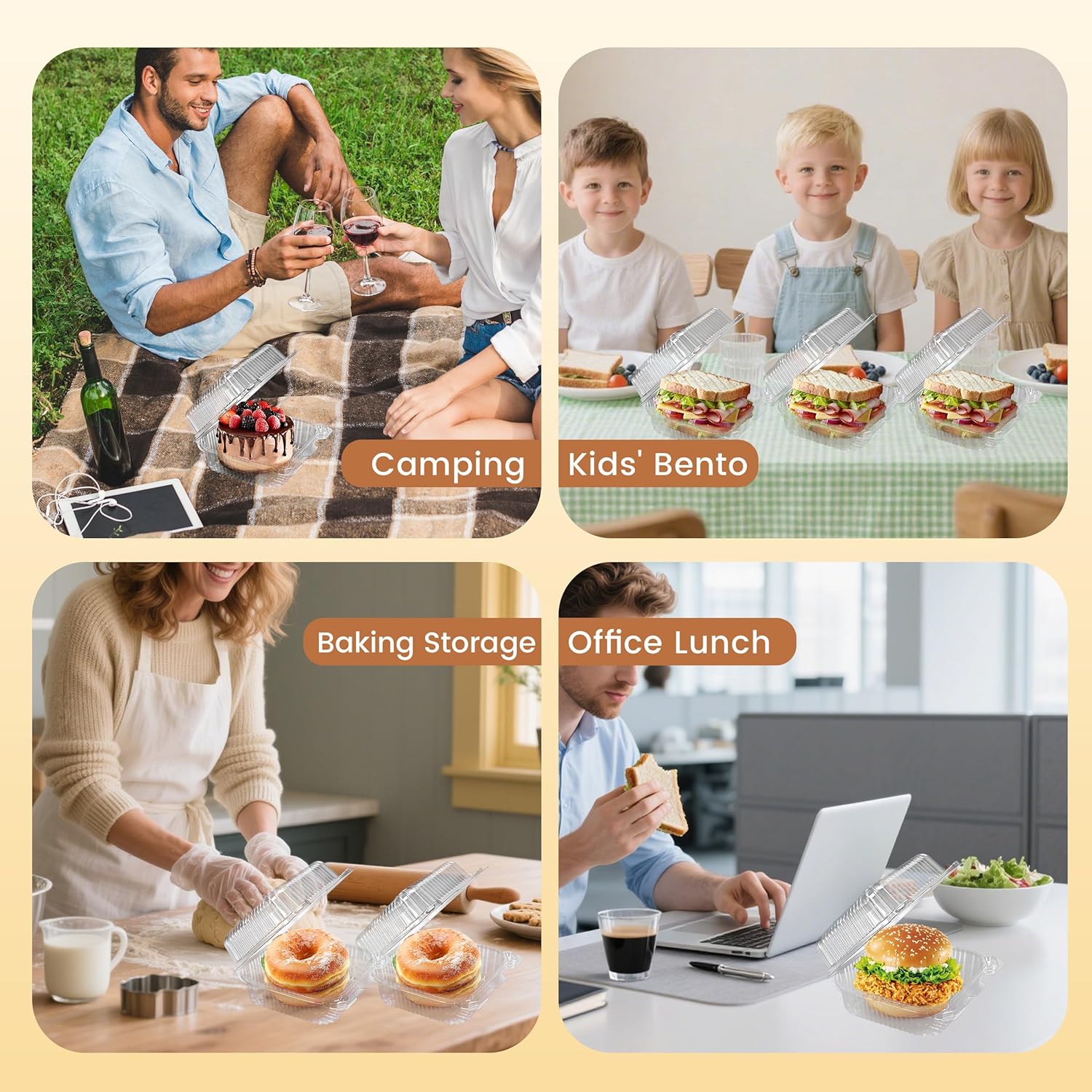 25 Pack Clear Thickening Plastic Hinged Take Out Containers Disposable Clamshell Food Cake Containers with Lids 5.8 x 5.8 x 2.75 inch for Dessert, Cakes, Salads, Pasta, Sandwiches
