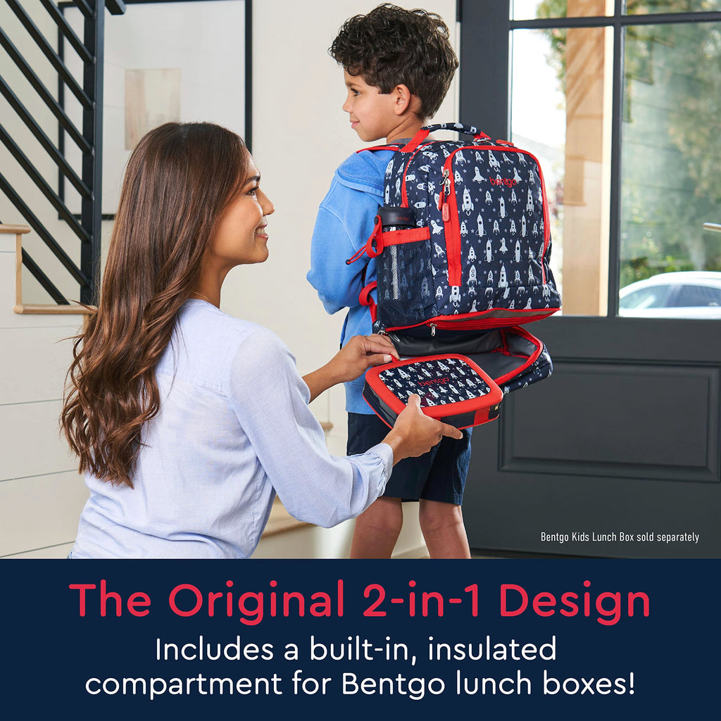 Bentgo Kids 2-in-1 Backpack & Insulated Lunch Bag - Durable 16” Backpack & Lunch Container in Unique Prints for School & Travel - Water Resistant, Padded & Large Compartments (Dinosaur)