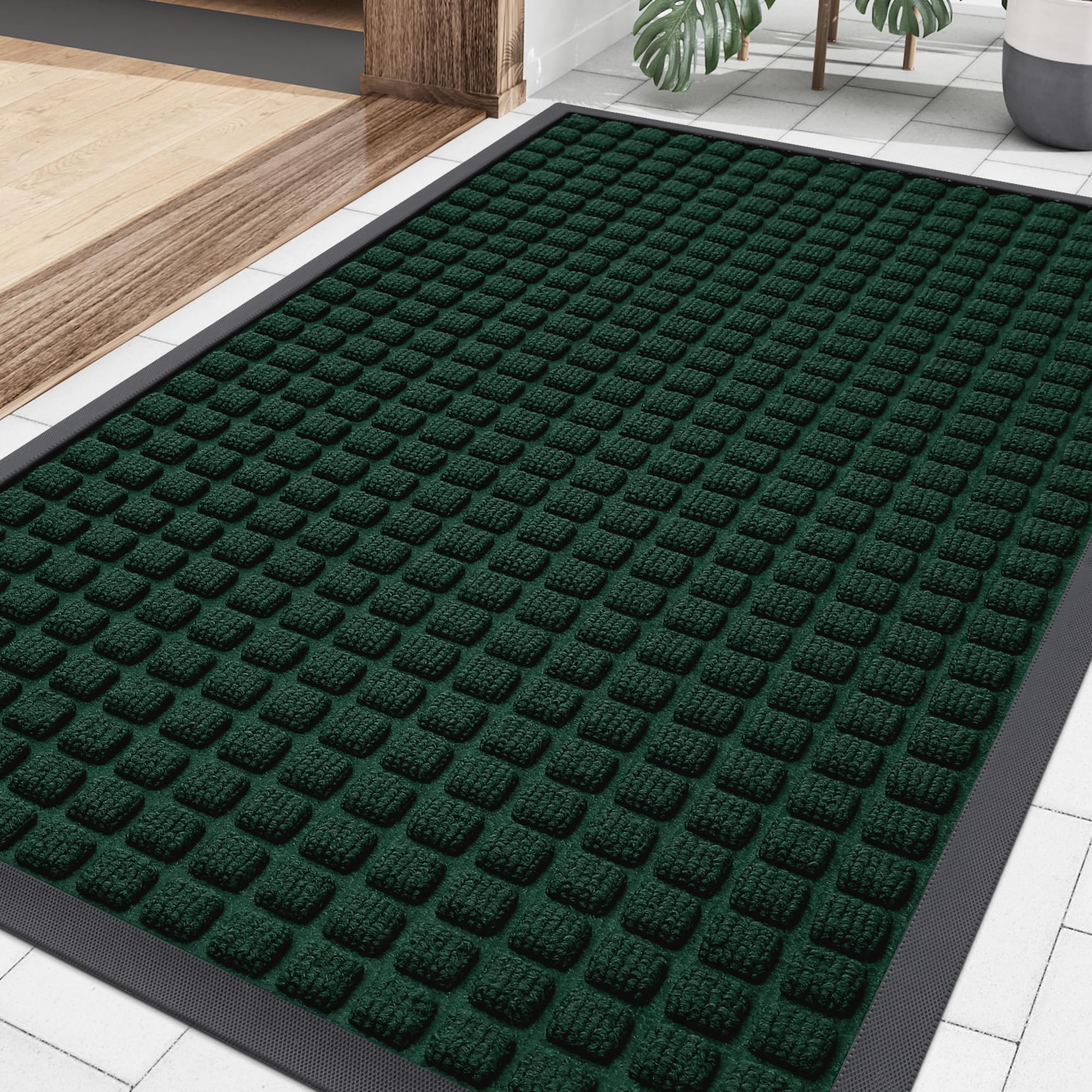 Smiry Front Door Mat Outside Entrance, Heavy Duty Natural Rubber Doormat, Non Slip, Trap Dirt and Moisture, Easy Clean, Low Profile Welcome Floor Mats for Indoor Outdoor Entry, 29.5x17 Inch, Black
