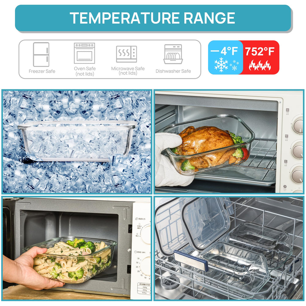 Vtopmart 2Pack 1860ml/63oz Large Glass Storage Containers with Lids, Meal Prep Food Container Set with Snap Airtight Lid for Baking, Microwave, Oven, Leak Proof, for Freezer, Dishwasher, Grey
