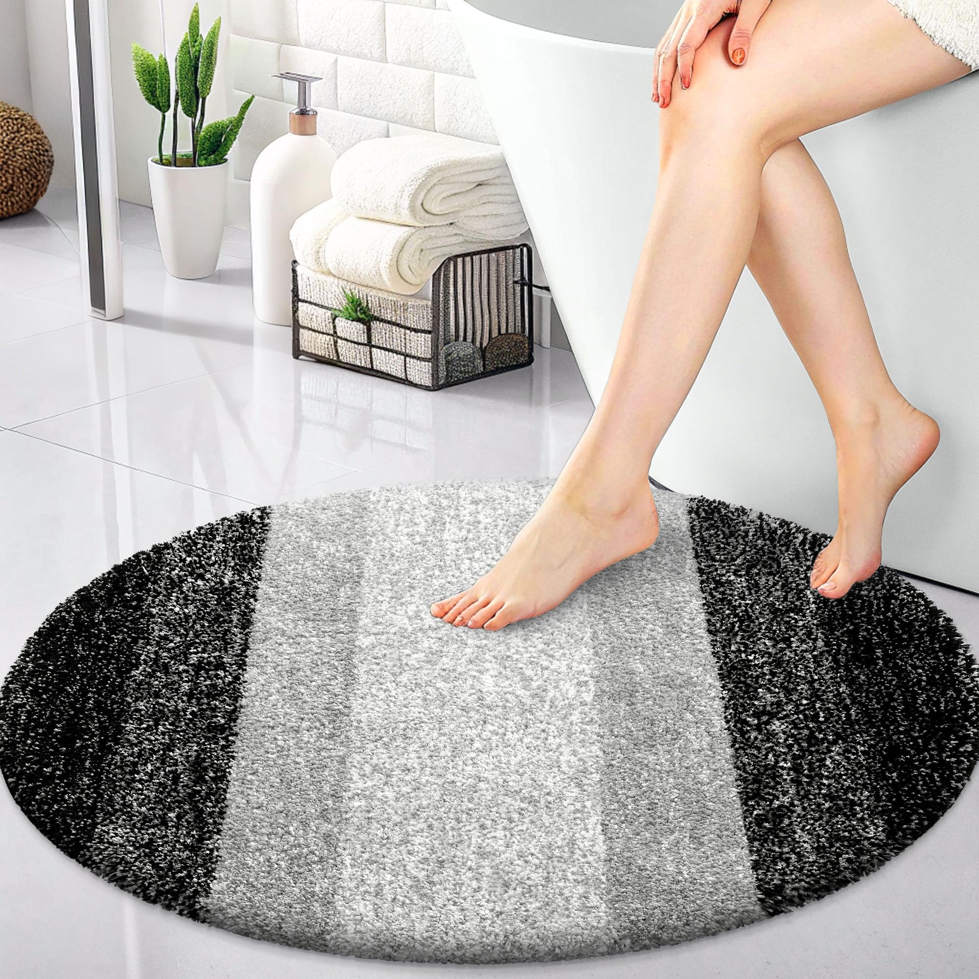 OLANLY 30-inch Round Bathroom Rugs, Extra Soft and Absorbent Microfiber Bath Rugs, Quick Dry Machine Washable Bath Mats for Bathroom Floor, Tub and Shower, Home Decor Accessories, Grey