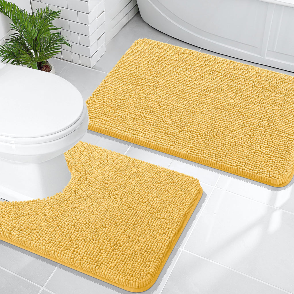 OLANLY Bathroom Rugs Sets 2 Piece, Soft Absorbent Chenille Bath Mats and U-Shaped Contour Toilet Mat Area Rug Set, Machine Washable Bath Carpet, Home Decor Accessories(30"x20"+24"x20", Grey)