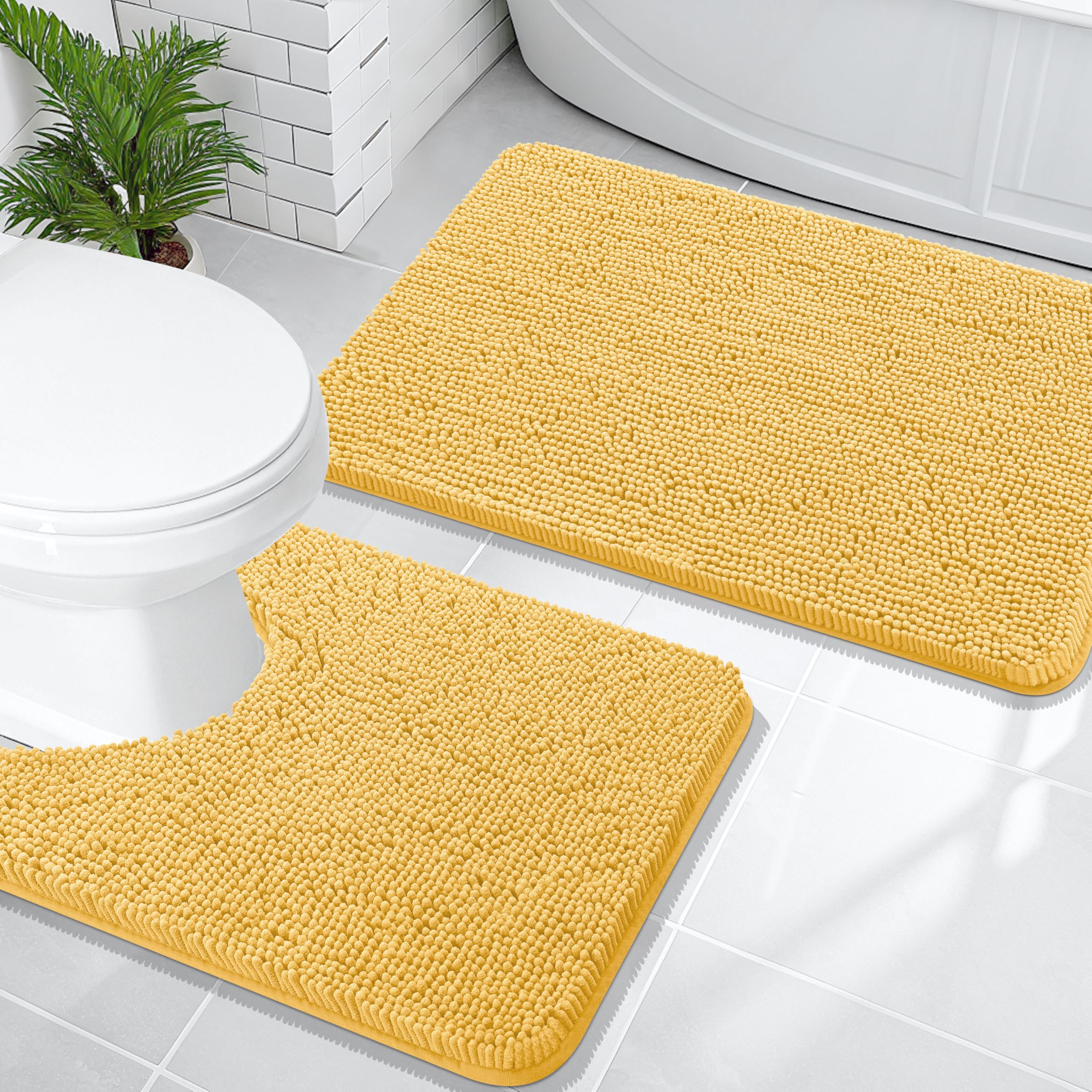 OLANLY Bathroom Rugs Sets 2 Piece, Soft Absorbent Chenille Bath Mats and U-Shaped Contour Toilet Mat Area Rug Set, Machine Washable Bath Carpet, Home Decor Accessories(30"x20"+24"x20", Grey)