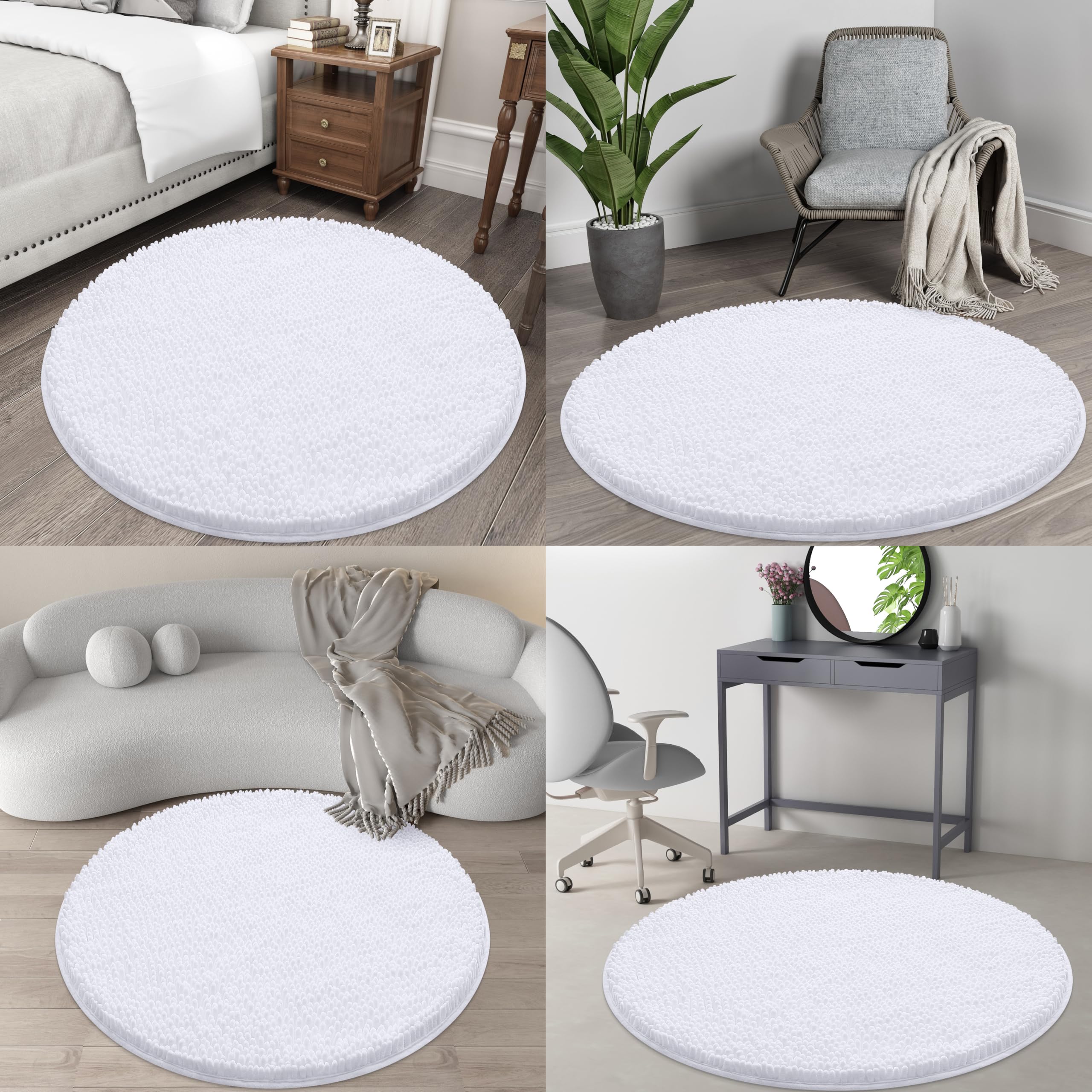 OLANLY 30-inch Round Bathroom Rugs, Extra Soft and Absorbent Chenille Bath Rugs, Quick Dry Machine Washable Bath Mats for Bathroom Floor, Tub and Shower, Home Decor Accessories, Grey