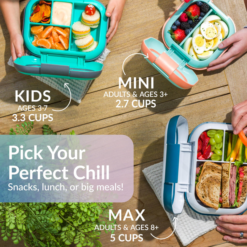 Bentgo Chill Mini Leak-Proof Lunch Box – Built-In Ice Pack Keeps Food Cold, 2.7-Cup Capacity for Snacks or a Sandwich, 3 or 4 Compartments, PFAS & BPA-Free, Ideal for Adults & Kids 3+ (Lilac Mist)