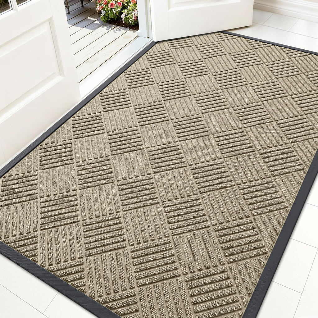 OLANLY Front Door Mat Outside Entrance 29.5x17, Absorbent, Heavy Duty Sturdy Natural Rubber Doormat Indoor Outdoor, Stain and Fade Resistant, Non-Slip Low Profile Floor Mat for Entryway, Grey Diamond