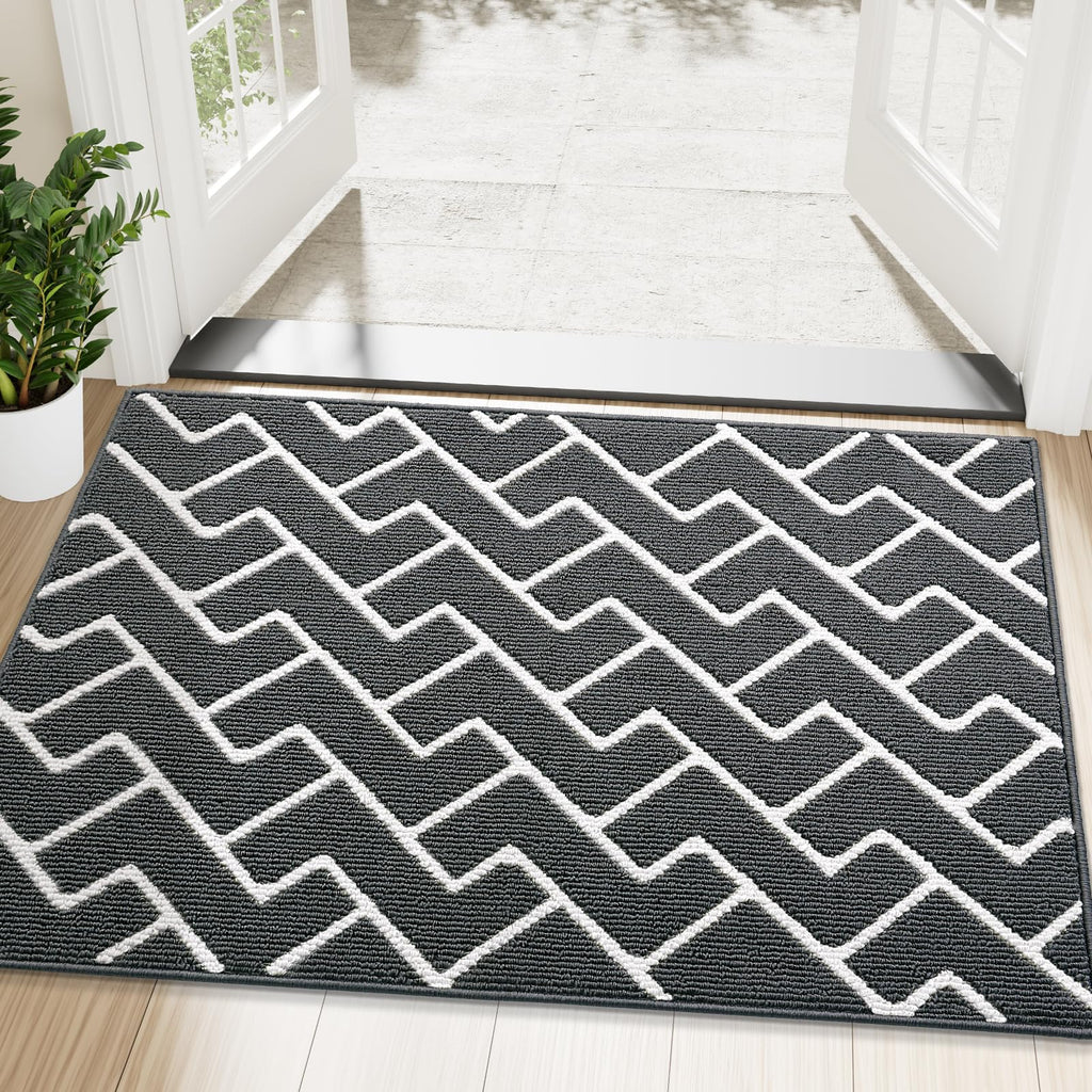 OLANLY Front Door Mat, Non-Slip Rubber Backing, Dirt Resistant and Absorbent, Washable, Easy to Clean Low-Profile Indoor Doormat for Back Door, Entryway, Inside Entrance, 32x20, Grey