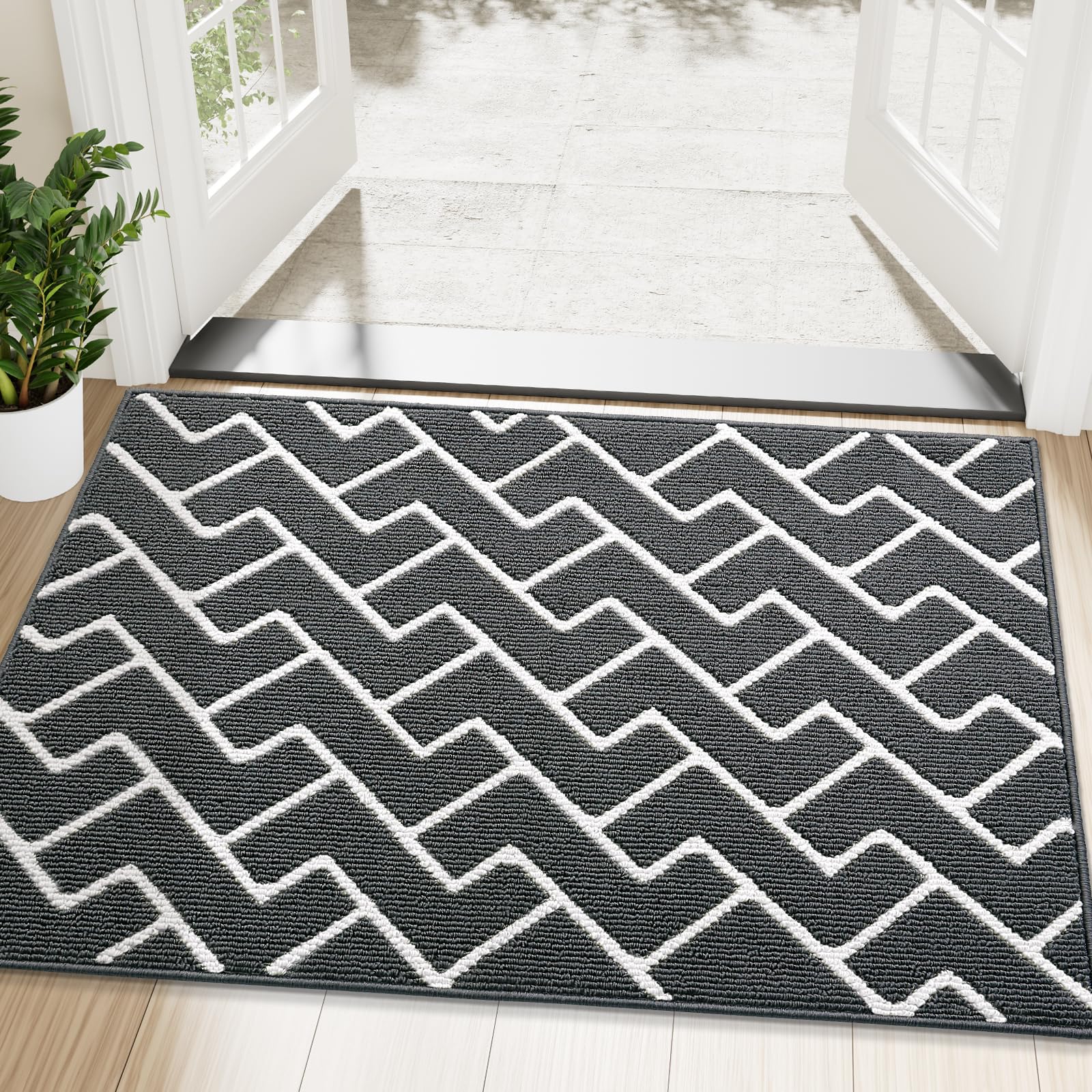 OLANLY Front Door Mat, Non-Slip Rubber Backing, Dirt Resistant and Absorbent, Washable, Easy to Clean Low-Profile Indoor Doormat for Back Door, Entryway, Inside Entrance, 32x20, Grey