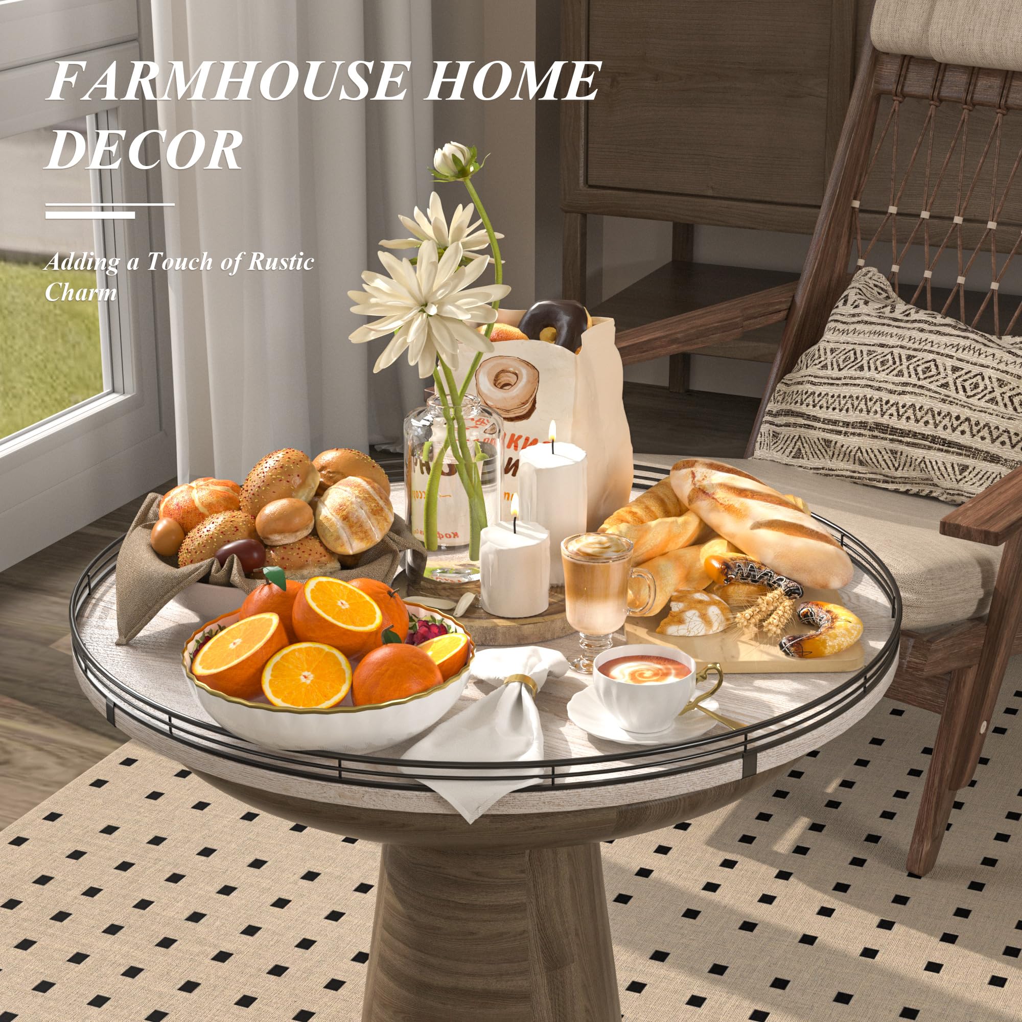 Farmhouse Oak 9" Lazy Susan Turntable Organizer for Cabinet, Round Wooden Lazy Susan Organization and Storage for Dining Table, Pantry, Kitchen, Countertop, Cupboard,Home Decor, Walnut Wood