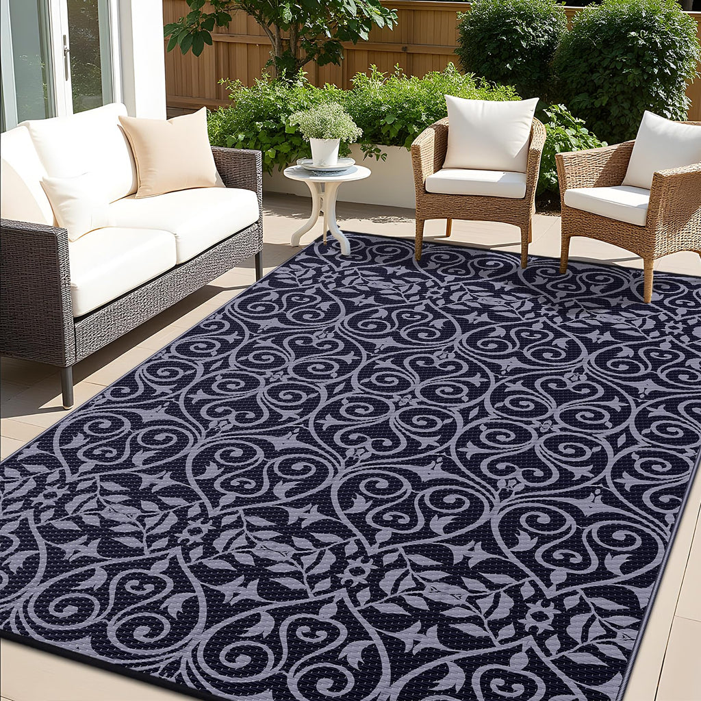 OLANLY Outdoor Rug 5x8 ft Waterproof, Reversible Outdoor Plastic Straw Rug, RV Mat, Indoor Outdoor Carpet Clearance for Patio, Camping, Balcony, Deck, Backyard, Grey & White