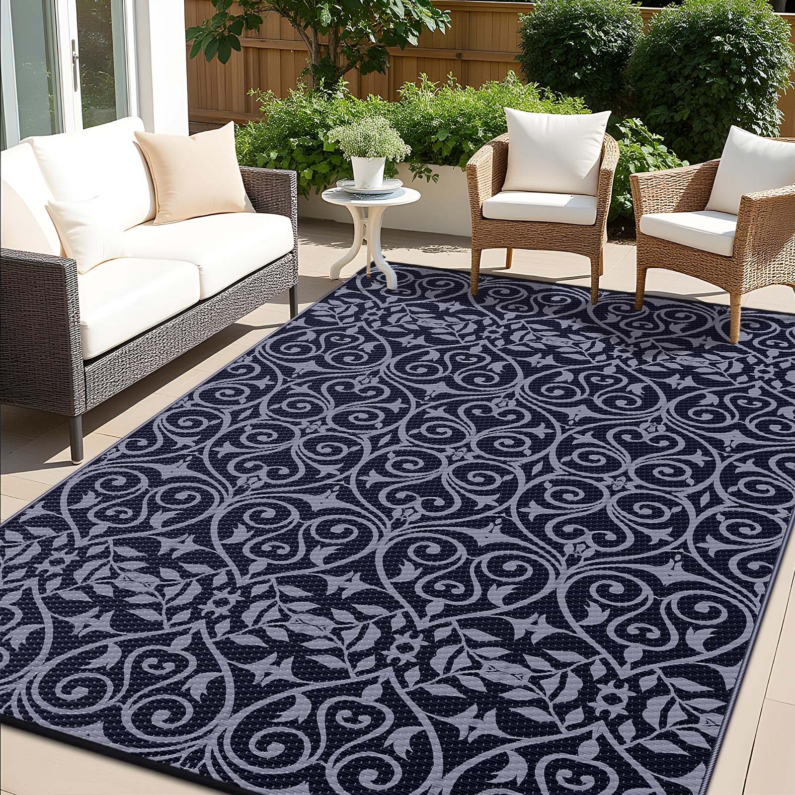 OLANLY Outdoor Rug 5x8 ft Waterproof, Reversible Outdoor Plastic Straw Rug, RV Mat, Indoor Outdoor Carpet Clearance for Patio, Camping, Balcony, Deck, Backyard, Grey & White