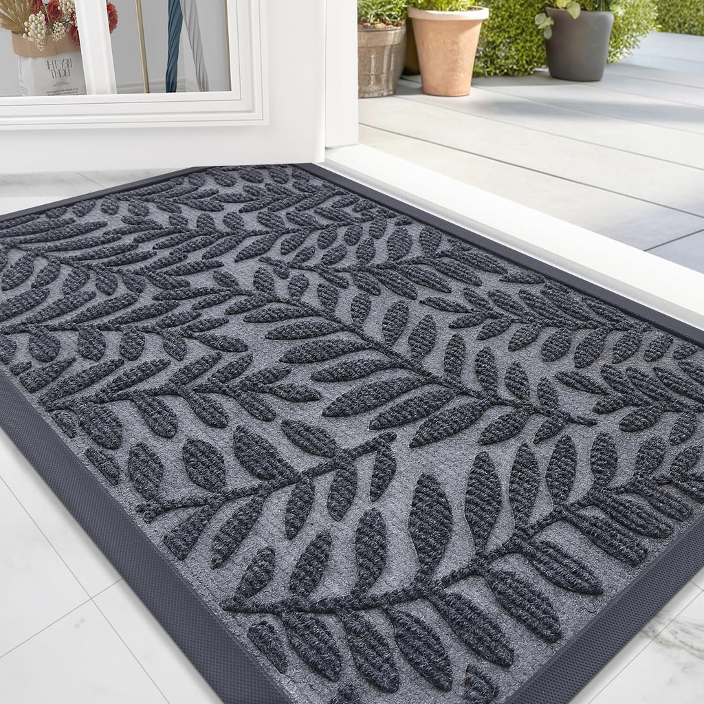 OLANLY Front Door Mat Outside Entrance 29.5x17, Absorbent, Heavy Duty Sturdy Natural Rubber Doormat Indoor Outdoor, Stain and Fade Resistant, Non-Slip Backing Low Profile Floor Mat for Entryway, Grey