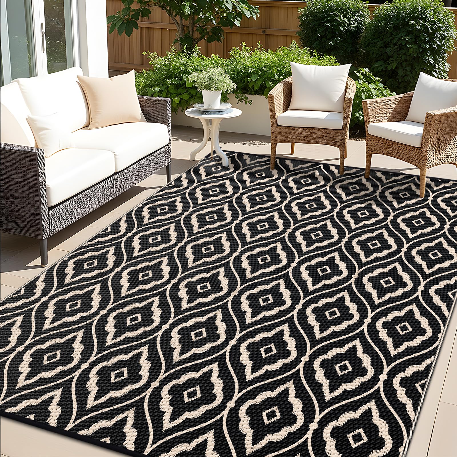 OLANLY Outdoor Rug 5x8 ft Waterproof, Reversible Outdoor Plastic Straw Rug, RV Mat, Indoor Outdoor Carpet Clearance for Patio, Camping, Balcony, Deck, Backyard, Grey & White