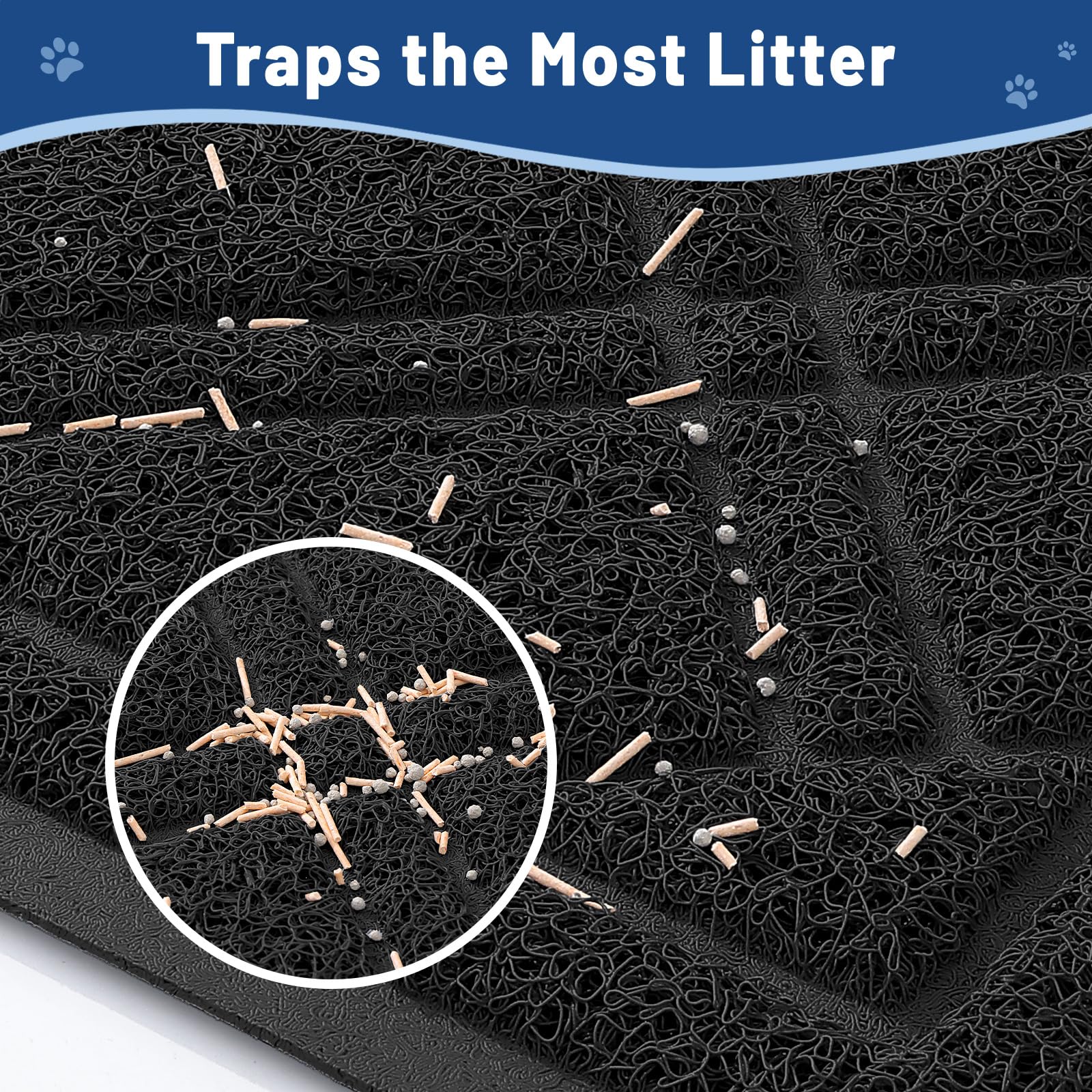 Smiry Cat Litter Box Mat 30x17, Non-Slip Water Resistant Litter Trapping Mat, Easy Clean Less Waste and Urine-Locking Cat Carpet for Indoor, Grey