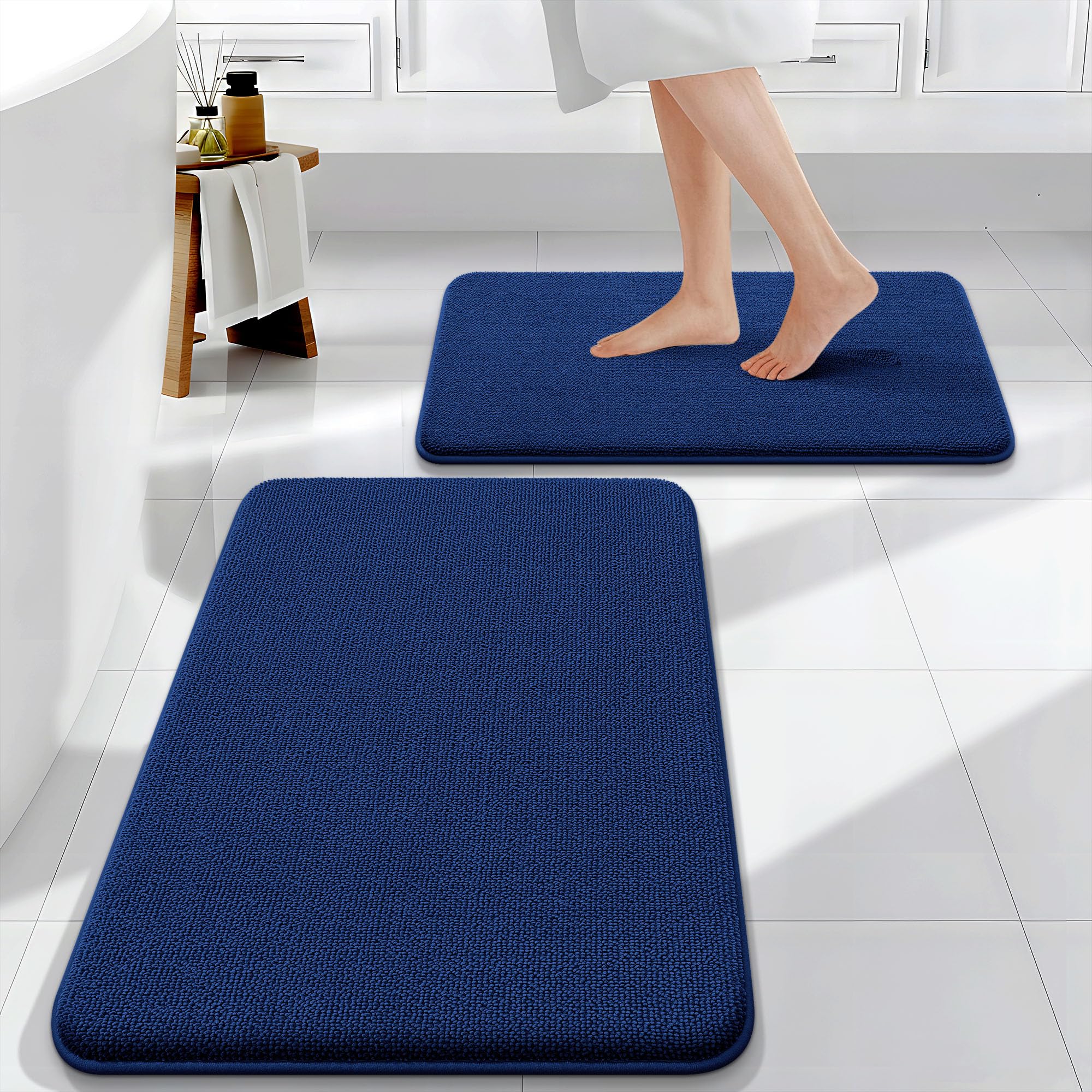 OLANLY Bathroom Rugs Sets 2 Piece, Soft Absorbent Memory Foam Bath Rug Set, Non-Slip, Quick Dry, Machine Washable Bath Mats for Bathroom, Home Decor Accessories (30"x20"+24"x16", Grey)